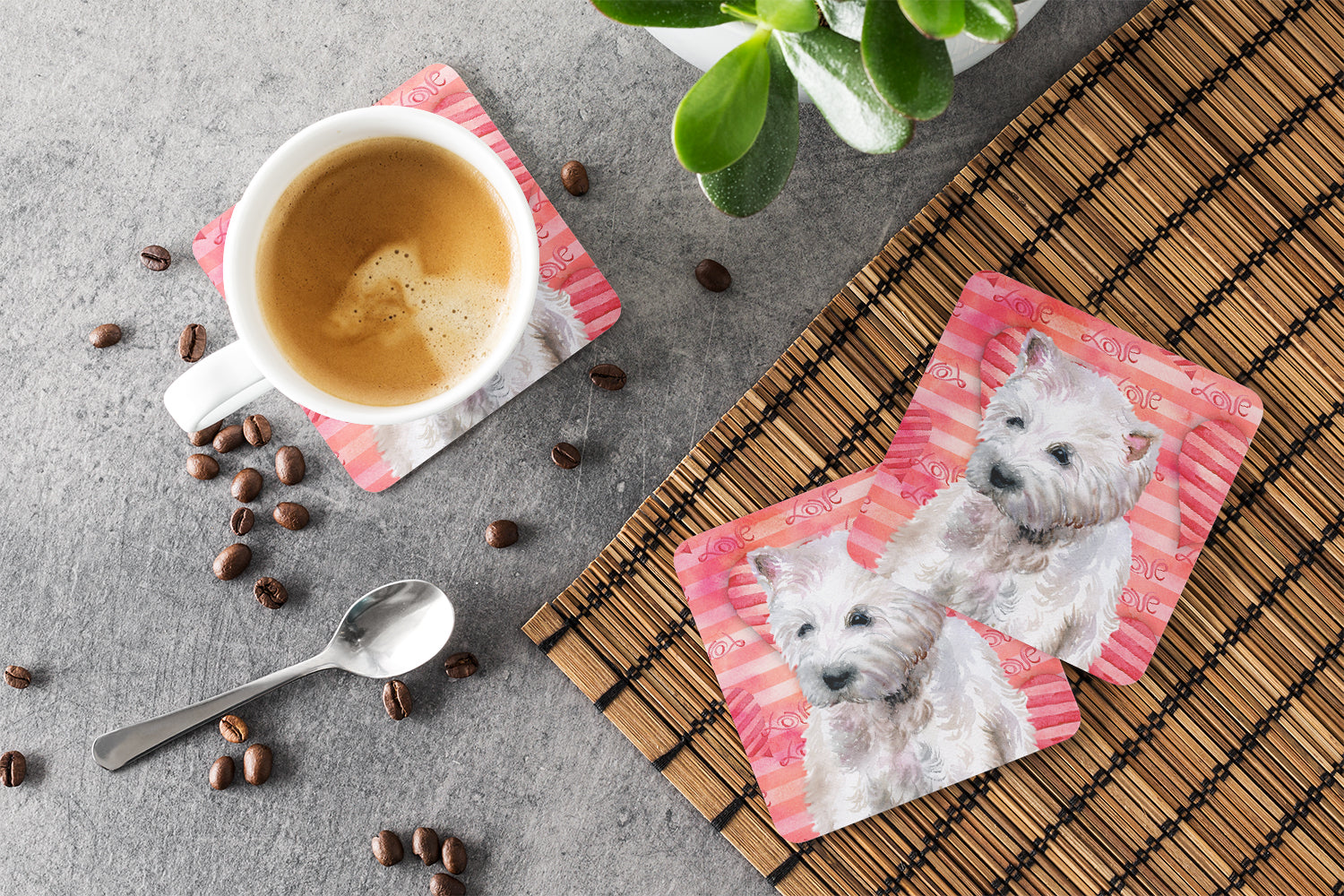 Westie Love Foam Coaster Set of 4 BB9788FC - the-store.com