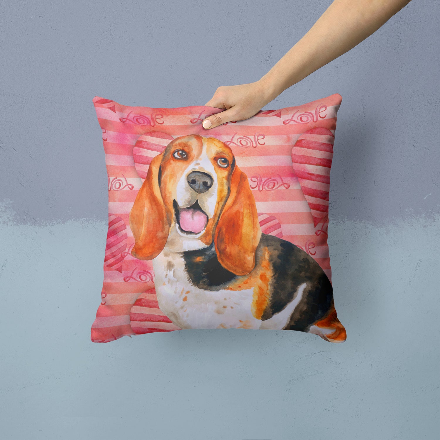 Basset Hound Love Fabric Decorative Pillow BB9791PW1414 - the-store.com