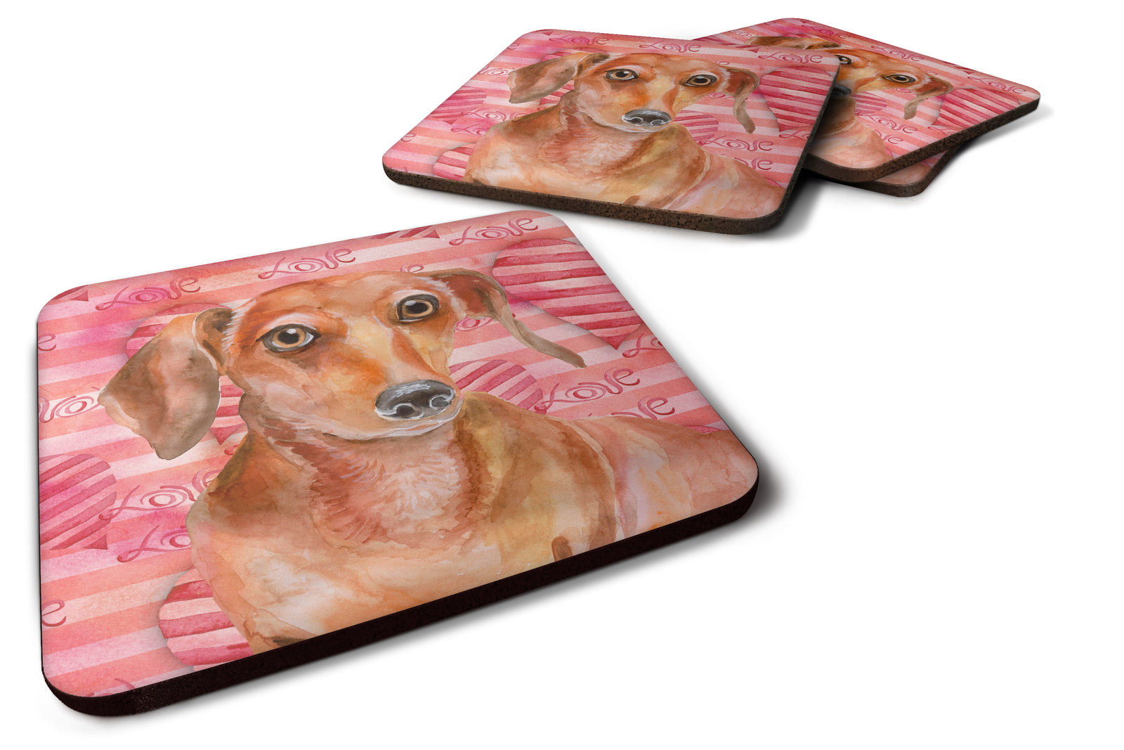 Red Dachshund Love Foam Coaster Set of 4 BB9794FC - the-store.com