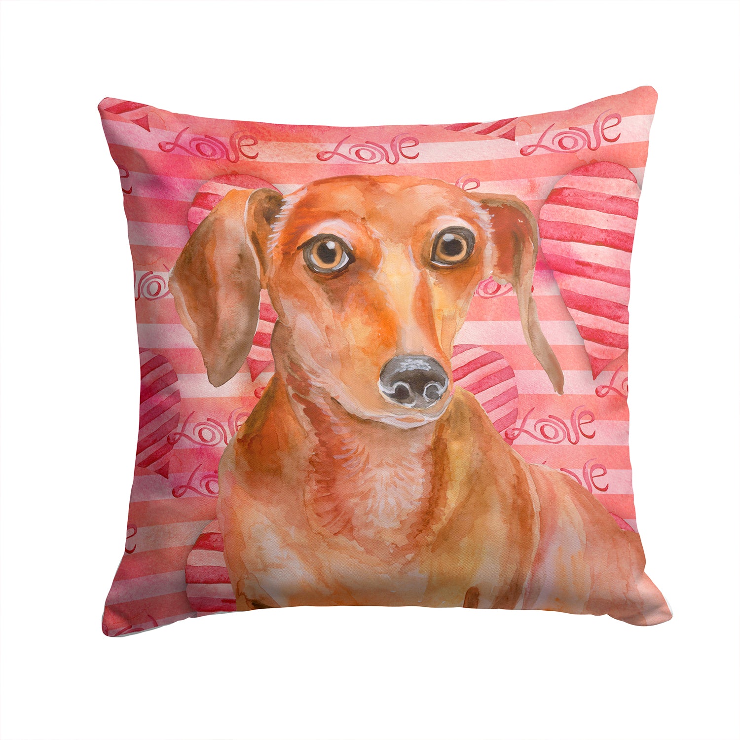 Red Dachshund Love Fabric Decorative Pillow BB9794PW1414 - the-store.com