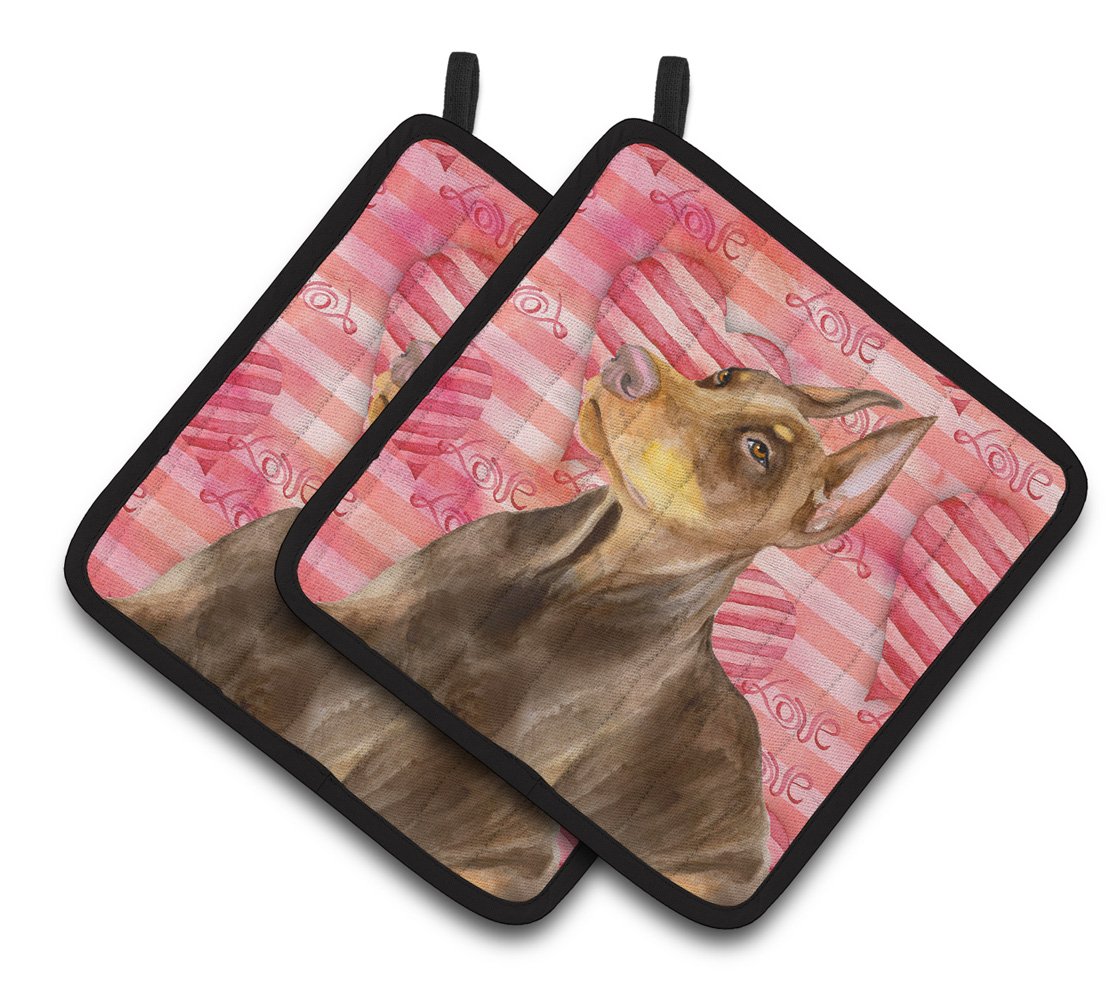 Doberman Pinscher Love Pair of Pot Holders BB9796PTHD by Caroline&#39;s Treasures