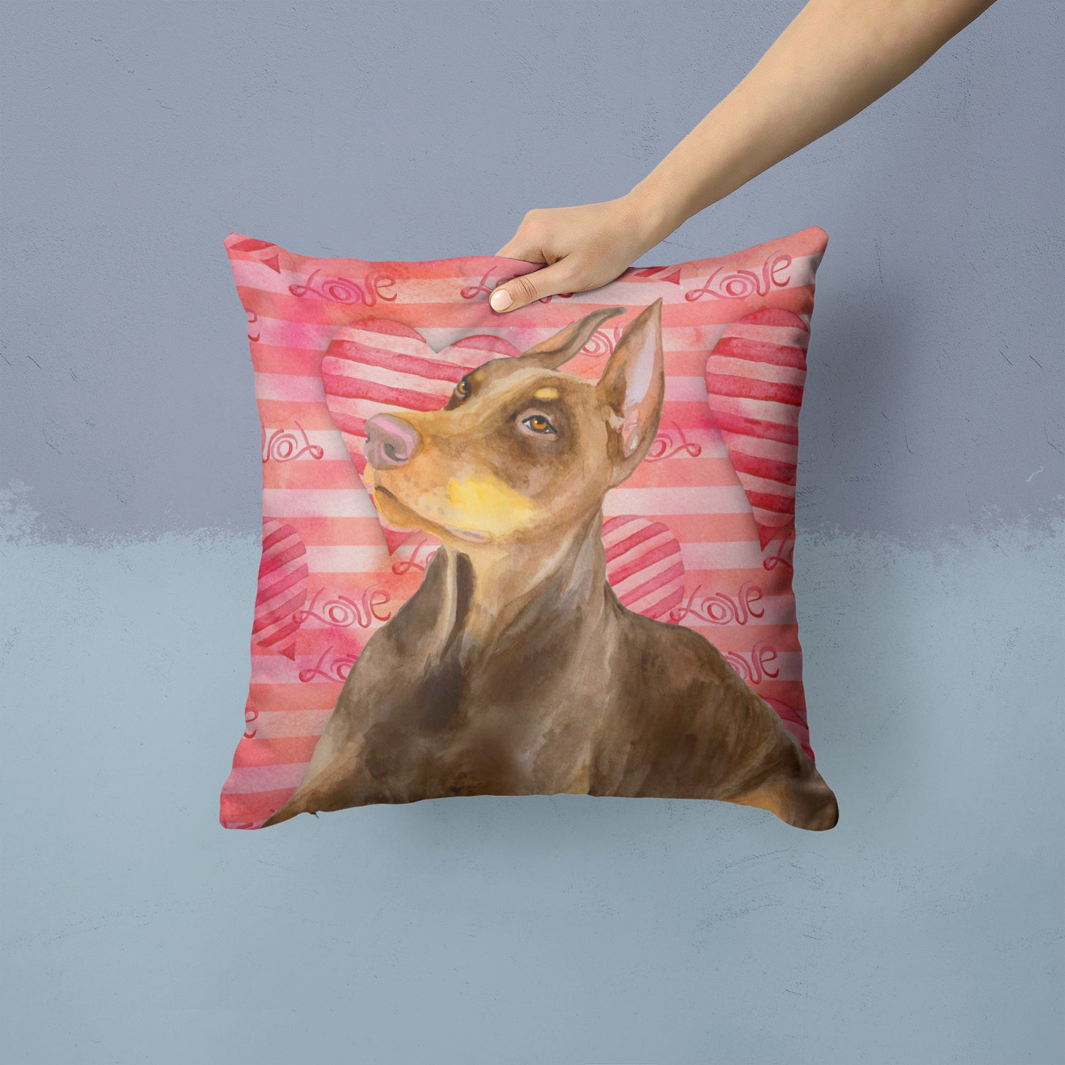 Doberman Pinscher Love Fabric Decorative Pillow BB9796PW1414 - the-store.com