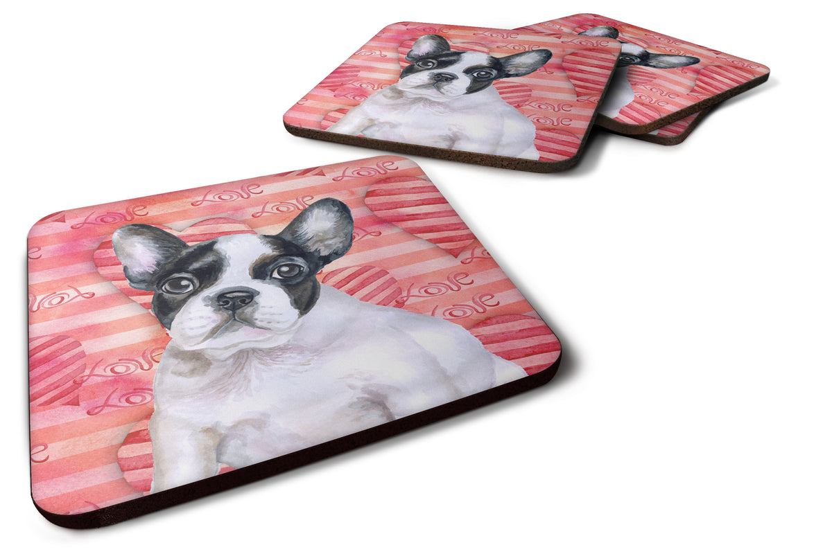 French Bulldog Black White Love Foam Coaster Set of 4 BB9797FC - the-store.com