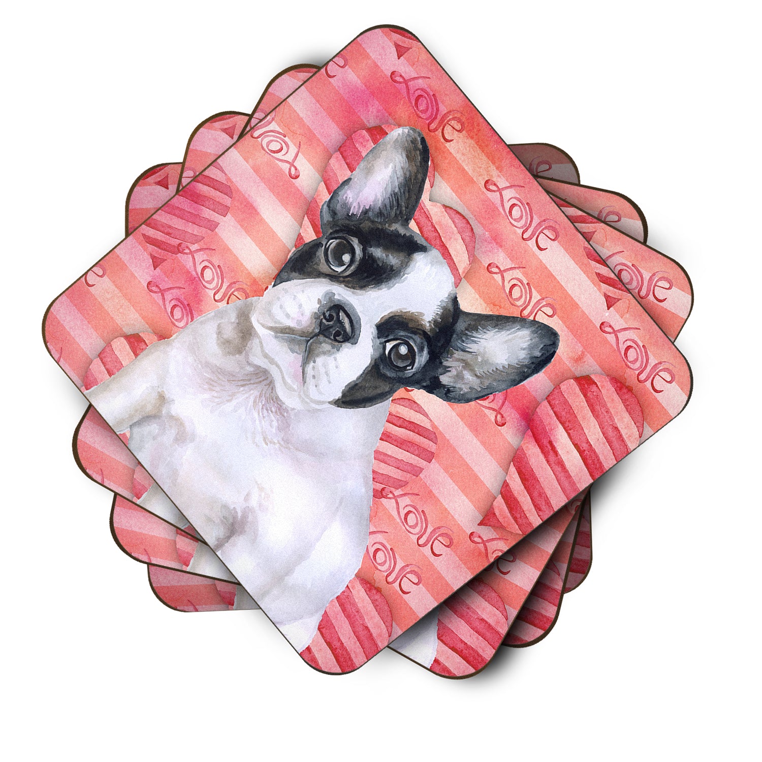 French Bulldog Black White Love Foam Coaster Set of 4 BB9797FC - the-store.com