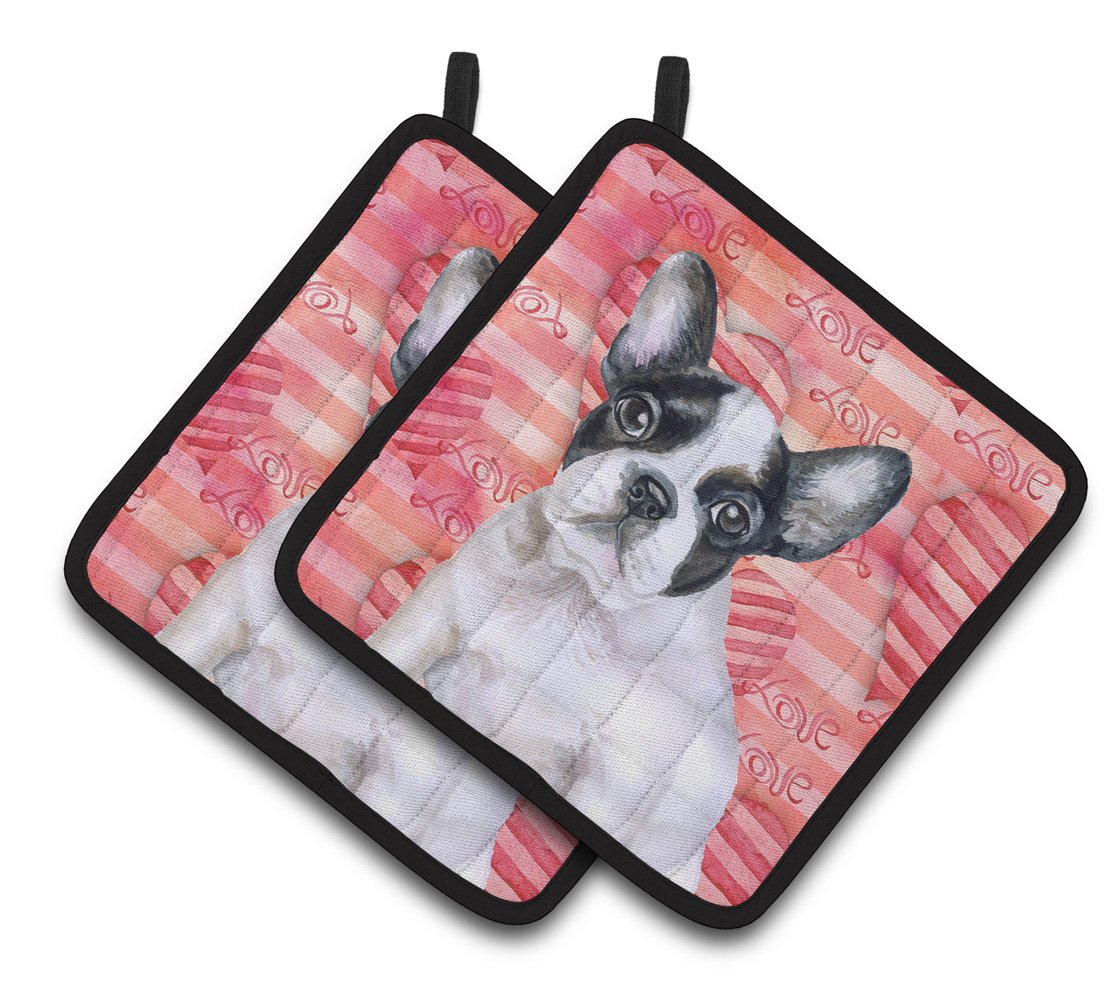 French Bulldog Black White Love Pair of Pot Holders BB9797PTHD by Caroline&#39;s Treasures