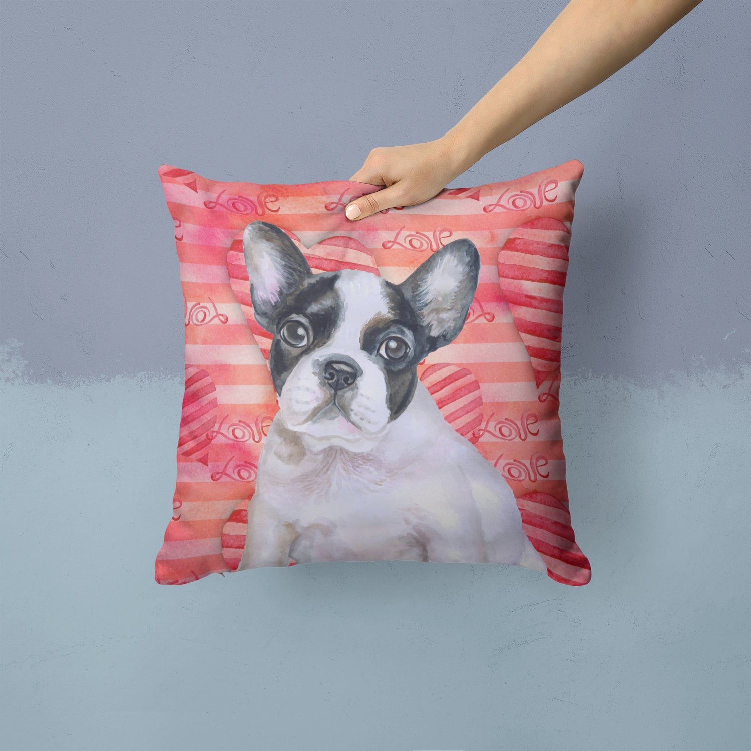 French Bulldog Black White Love Fabric Decorative Pillow BB9797PW1414 - the-store.com