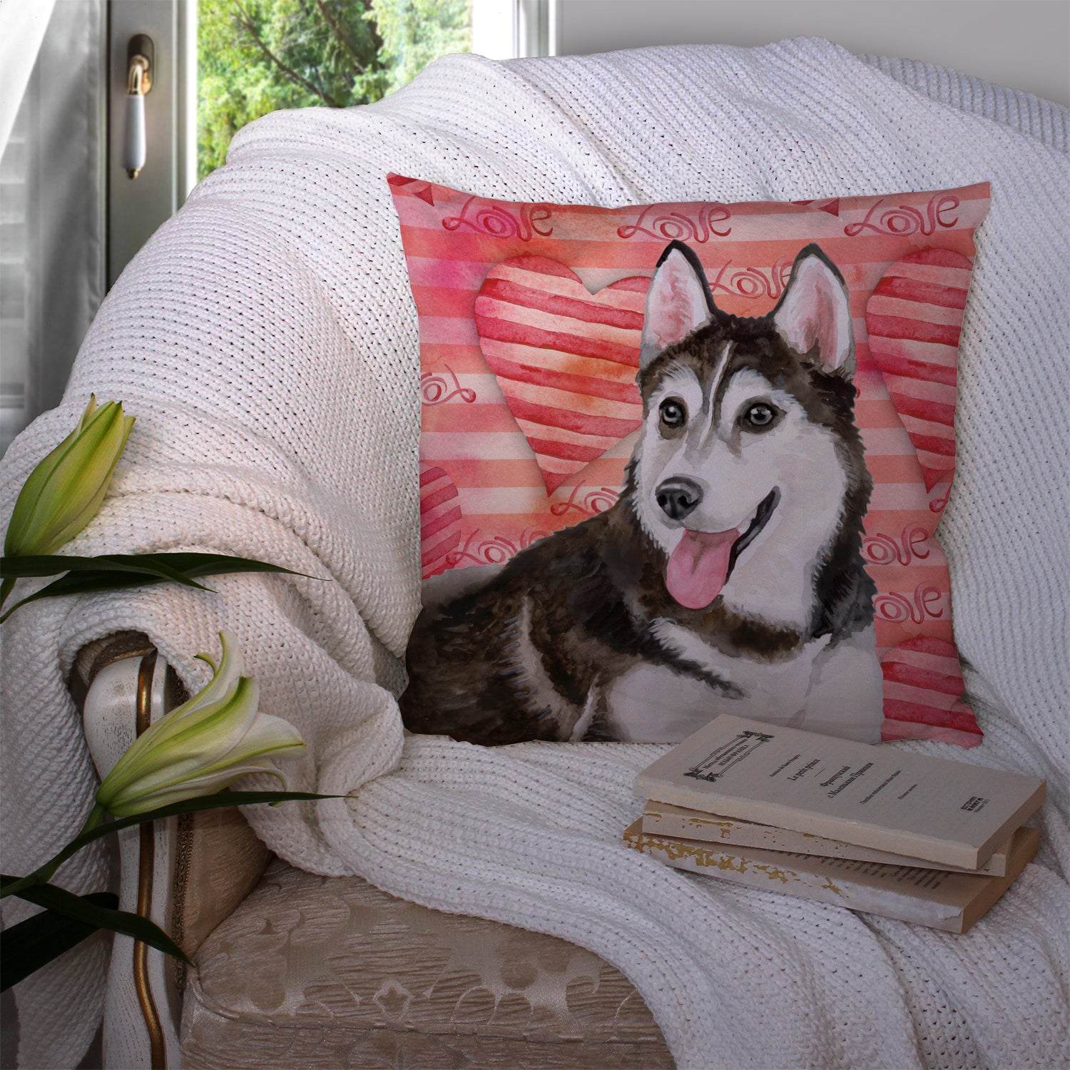 Siberian Husky #2 Love Fabric Decorative Pillow BB9799PW1414 - the-store.com