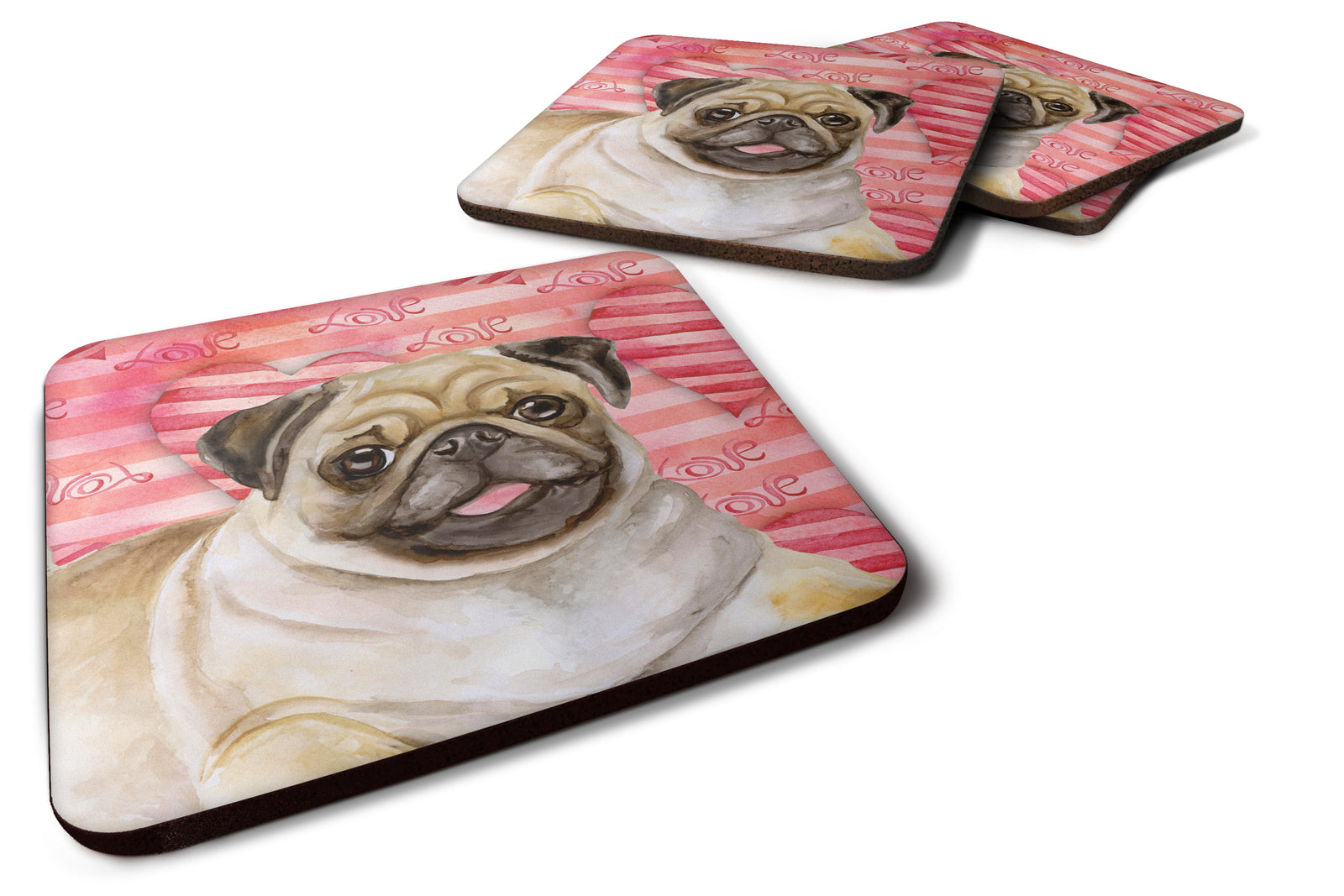 Fawn Pug Love Foam Coaster Set of 4 BB9805FC - the-store.com