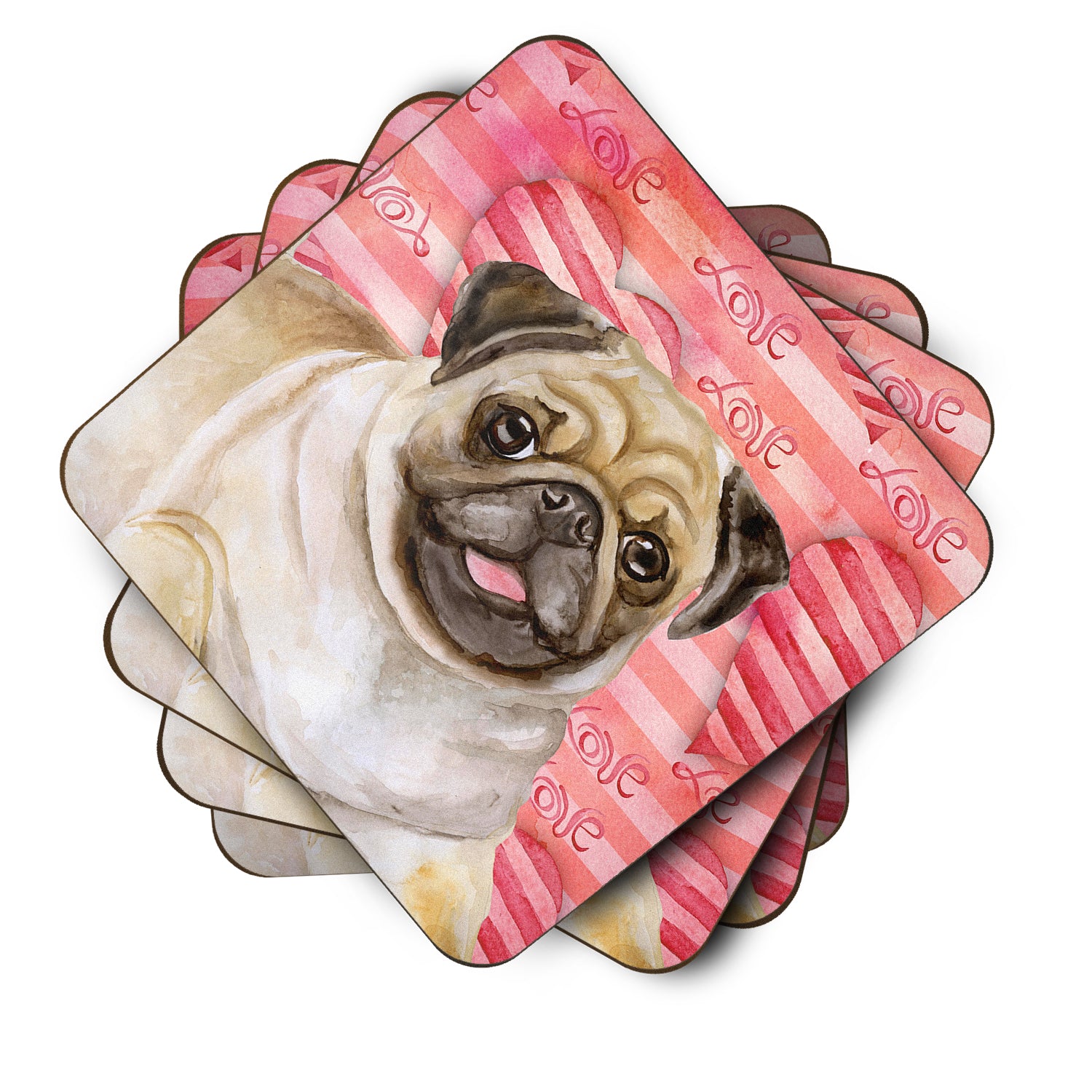 Fawn Pug Love Foam Coaster Set of 4 BB9805FC - the-store.com