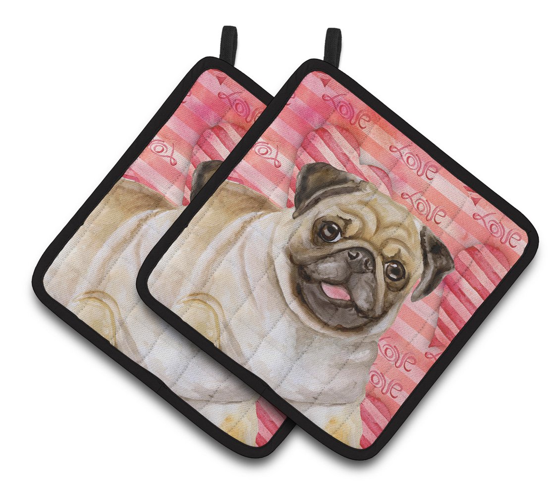 Fawn Pug Love Pair of Pot Holders BB9805PTHD by Caroline's Treasures