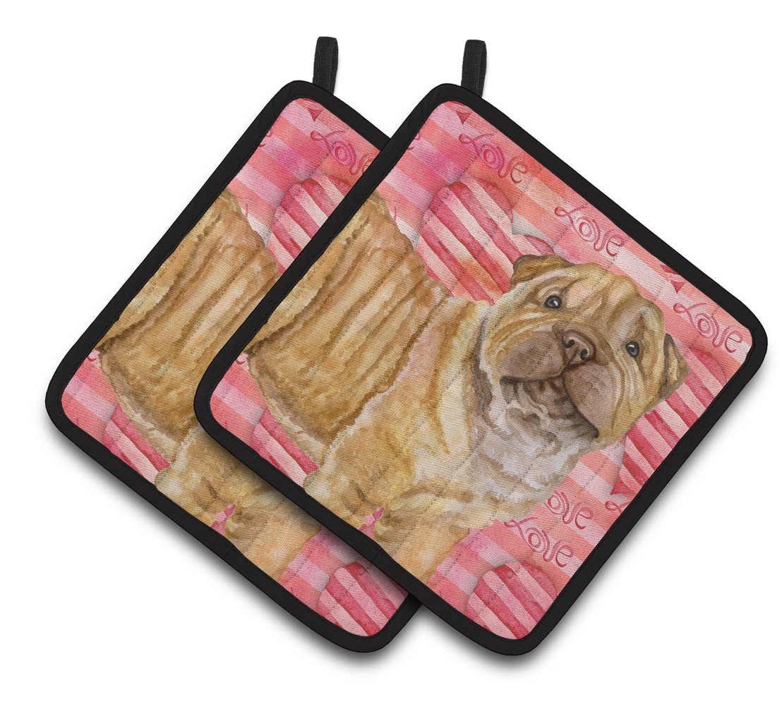 Shar Pei Puppy Love Pair of Pot Holders BB9806PTHD by Caroline's Treasures