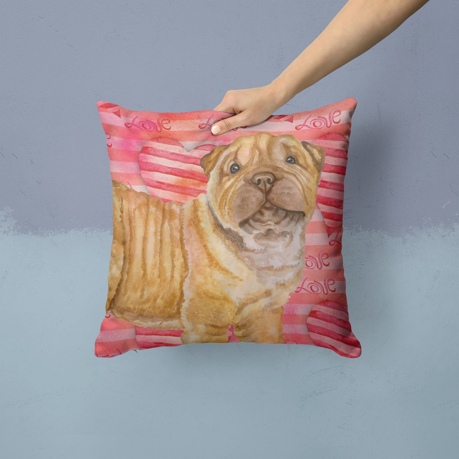 Shar Pei Puppy Love Fabric Decorative Pillow BB9806PW1414 - the-store.com