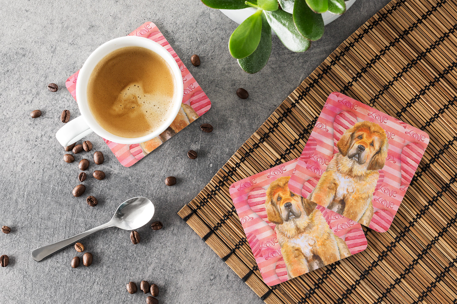 Tibetan Mastiff Love Foam Coaster Set of 4 BB9808FC - the-store.com