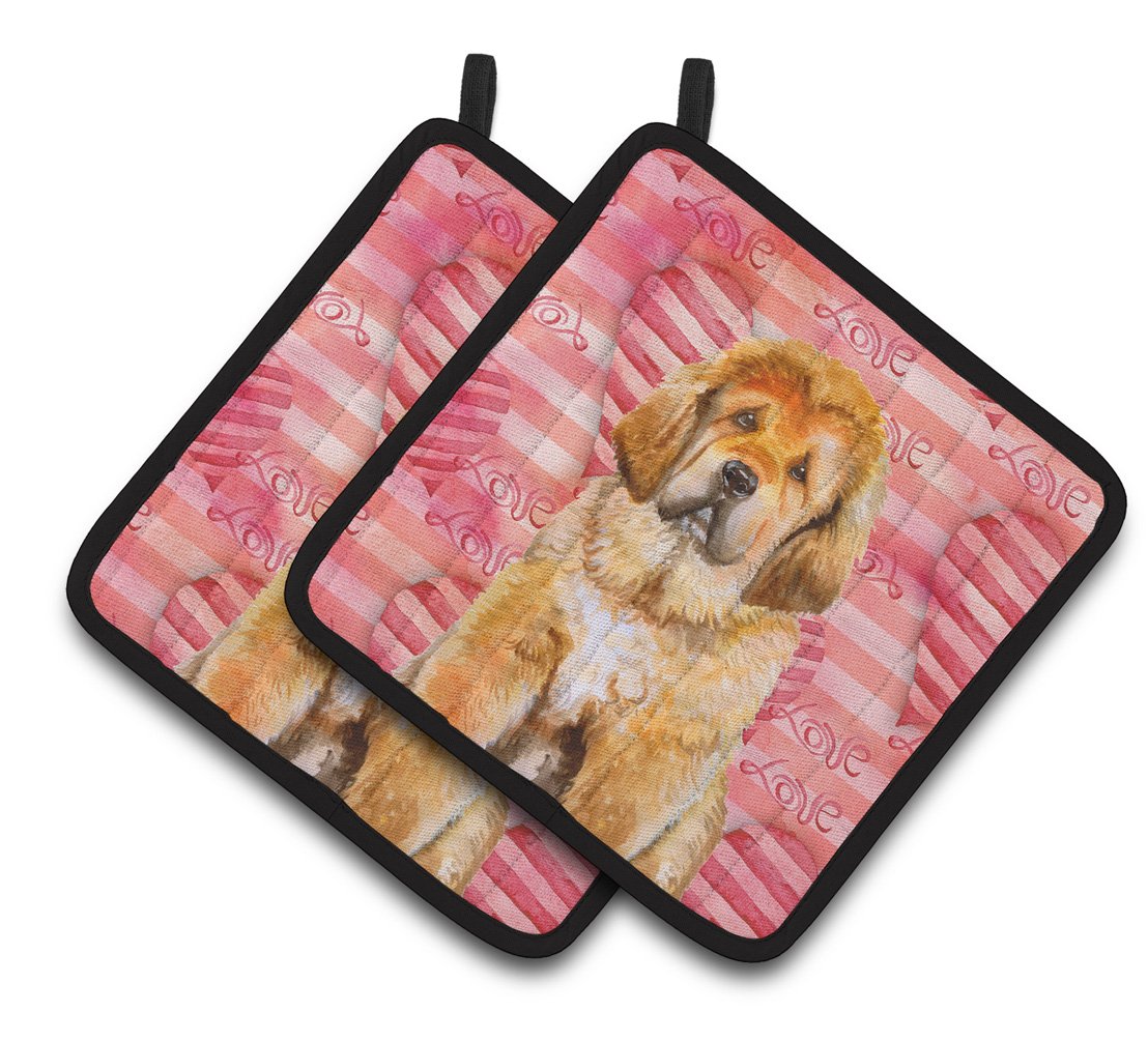 Tibetan Mastiff Love Pair of Pot Holders BB9808PTHD by Caroline&#39;s Treasures