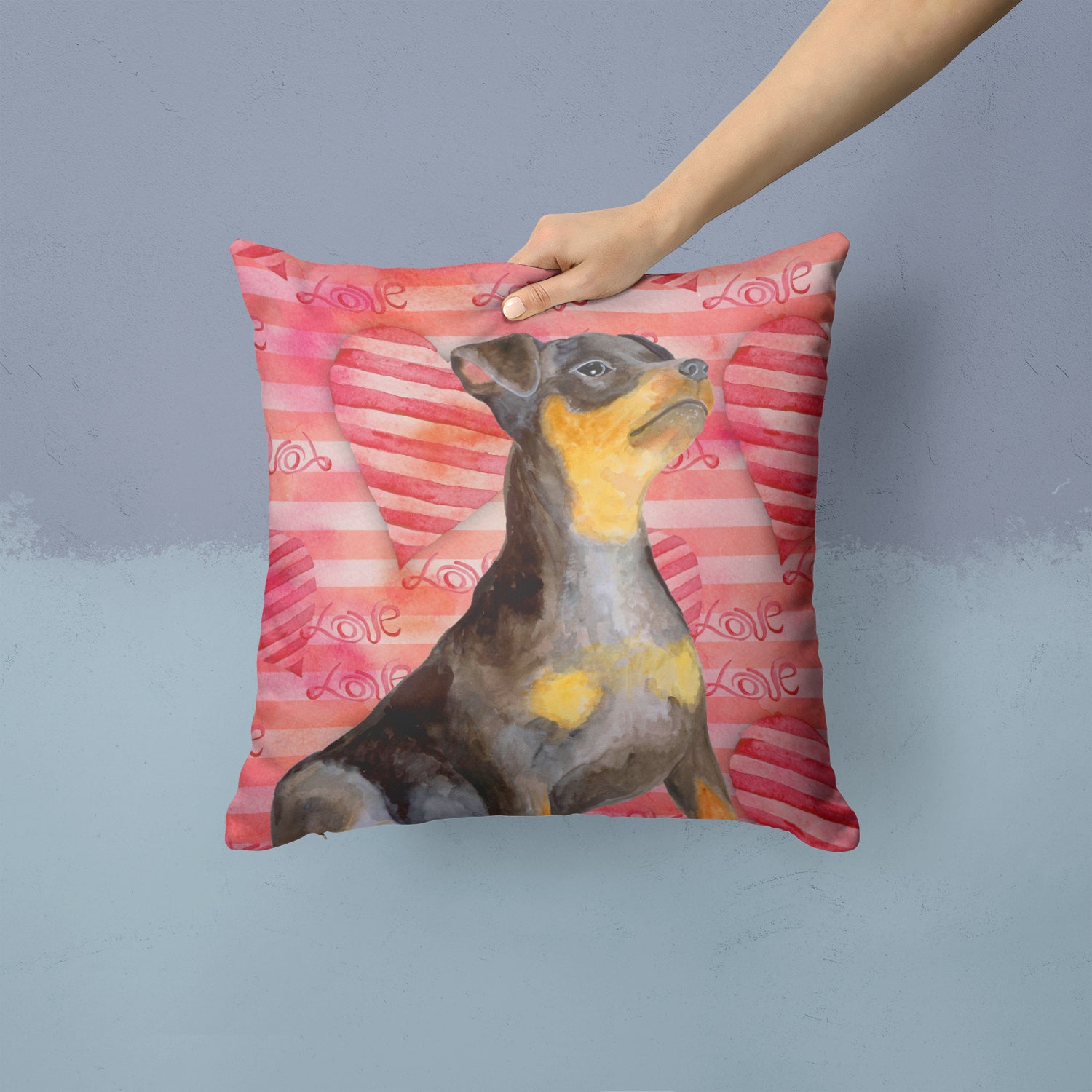 Miniature Pinscher #2 Love Fabric Decorative Pillow BB9811PW1414 - the-store.com