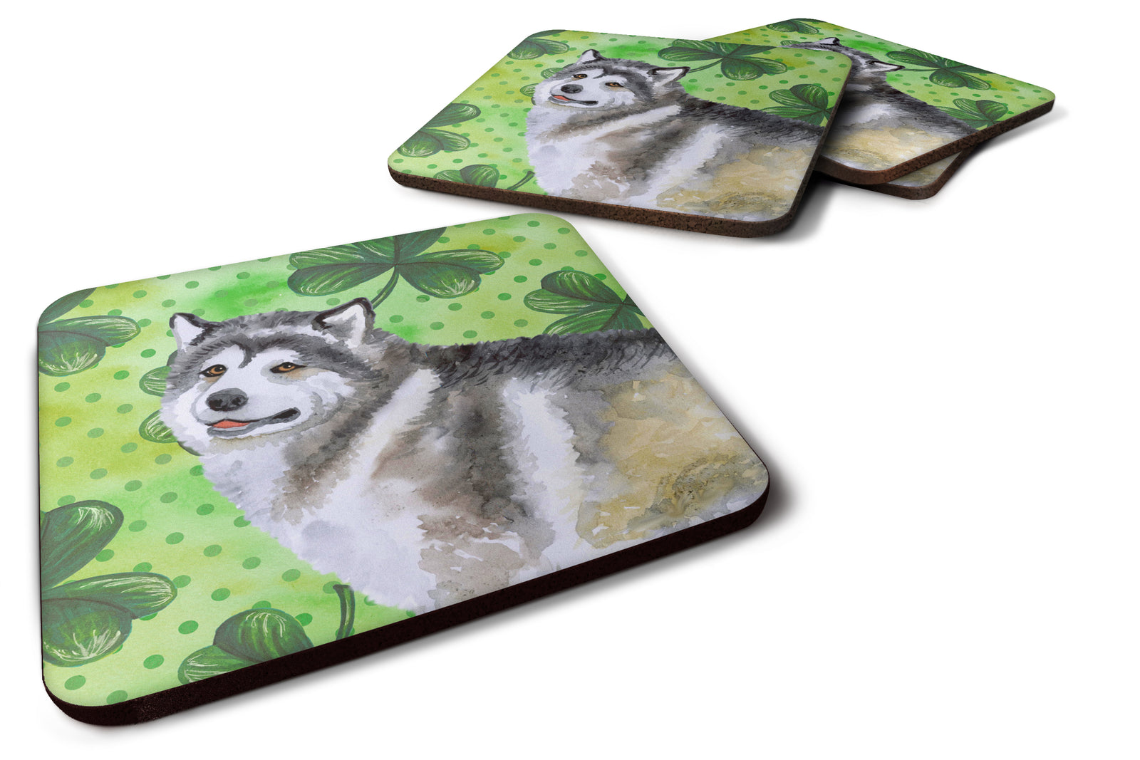 Alaskan Malamute St Patrick's Foam Coaster Set of 4 BB9812FC - the-store.com