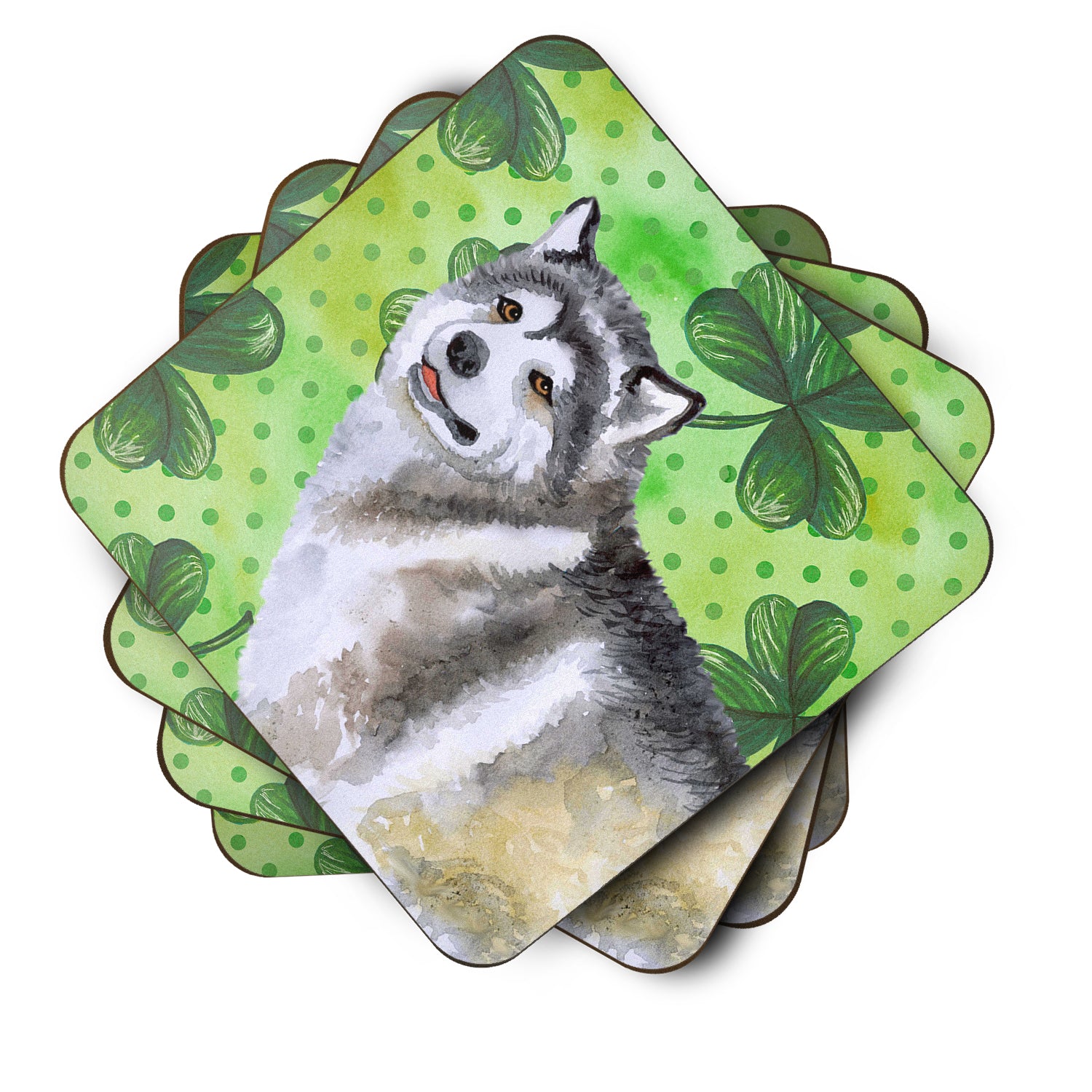 Alaskan Malamute St Patrick's Foam Coaster Set of 4 BB9812FC - the-store.com