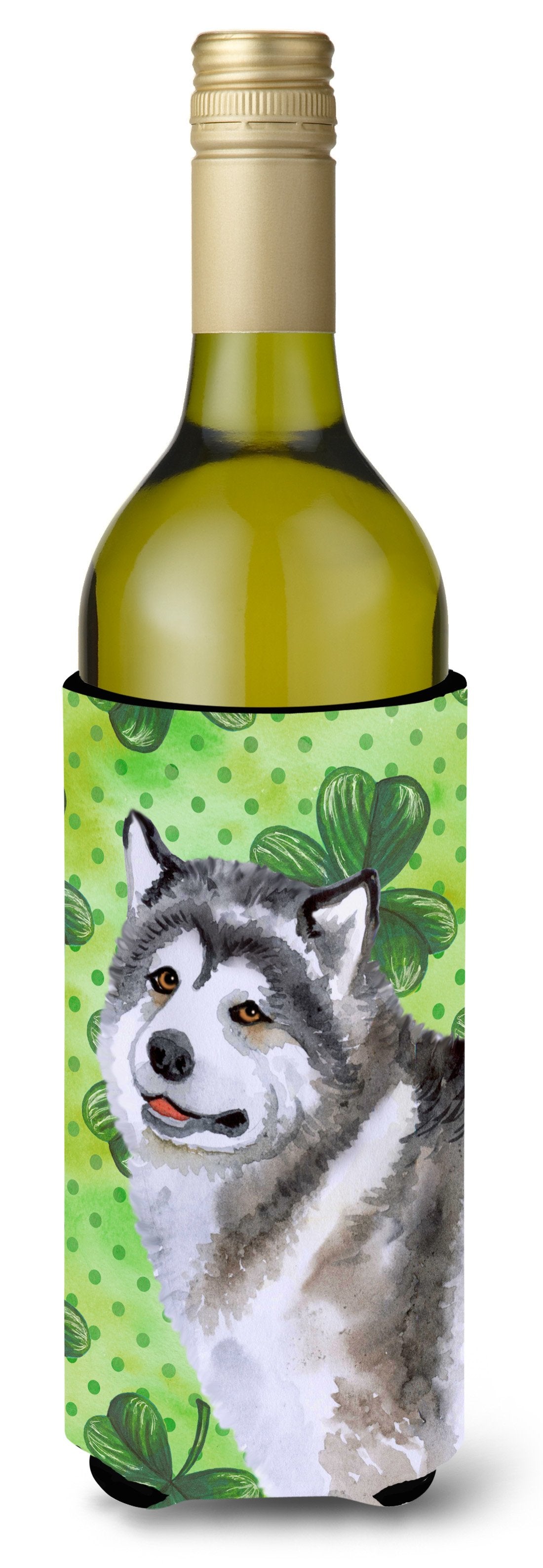 Alaskan Malamute St Patrick&#39;s Wine Bottle Beverge Insulator Hugger BB9812LITERK by Caroline&#39;s Treasures