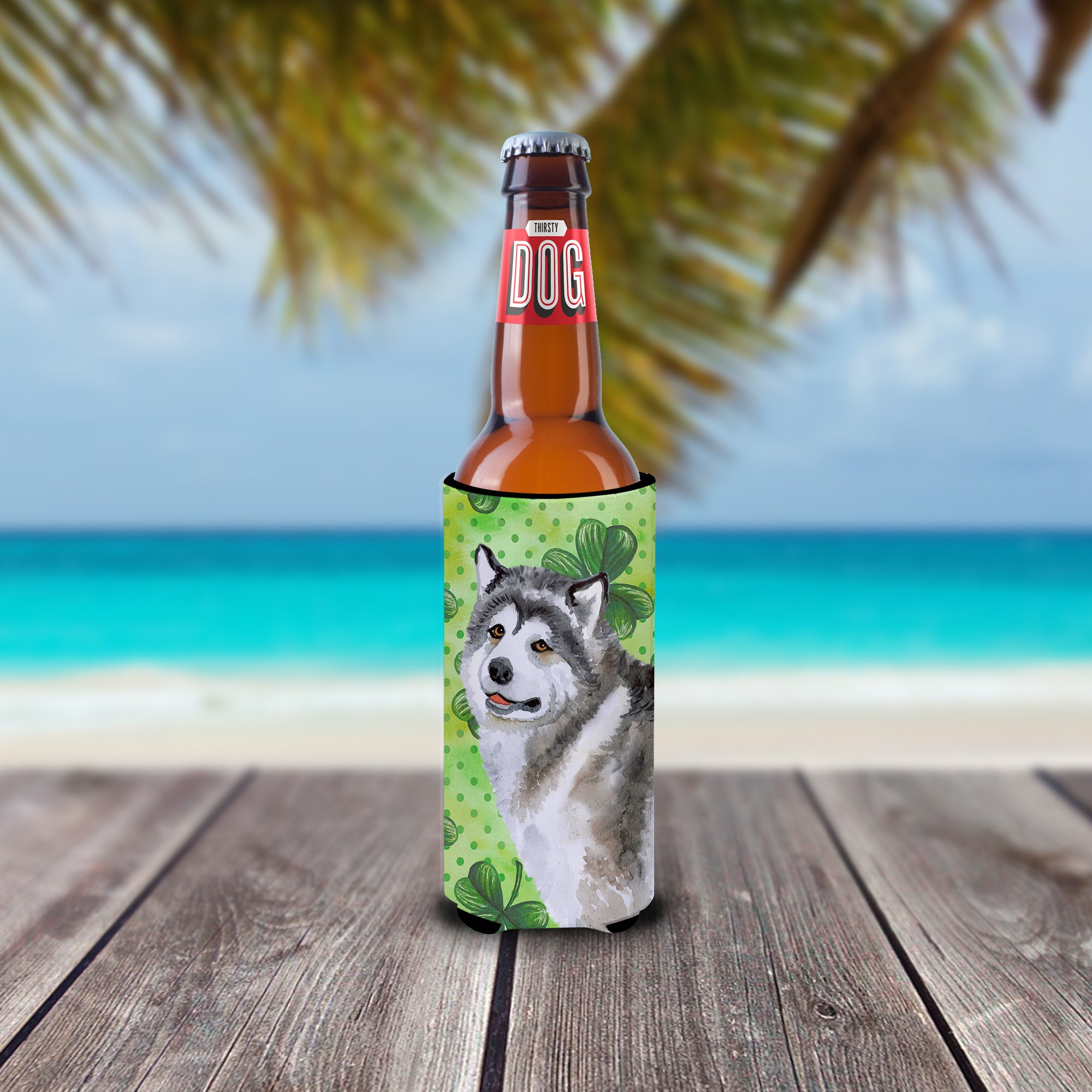 Alaskan Malamute St Patrick's  Ultra Hugger for slim cans BB9812MUK  the-store.com.