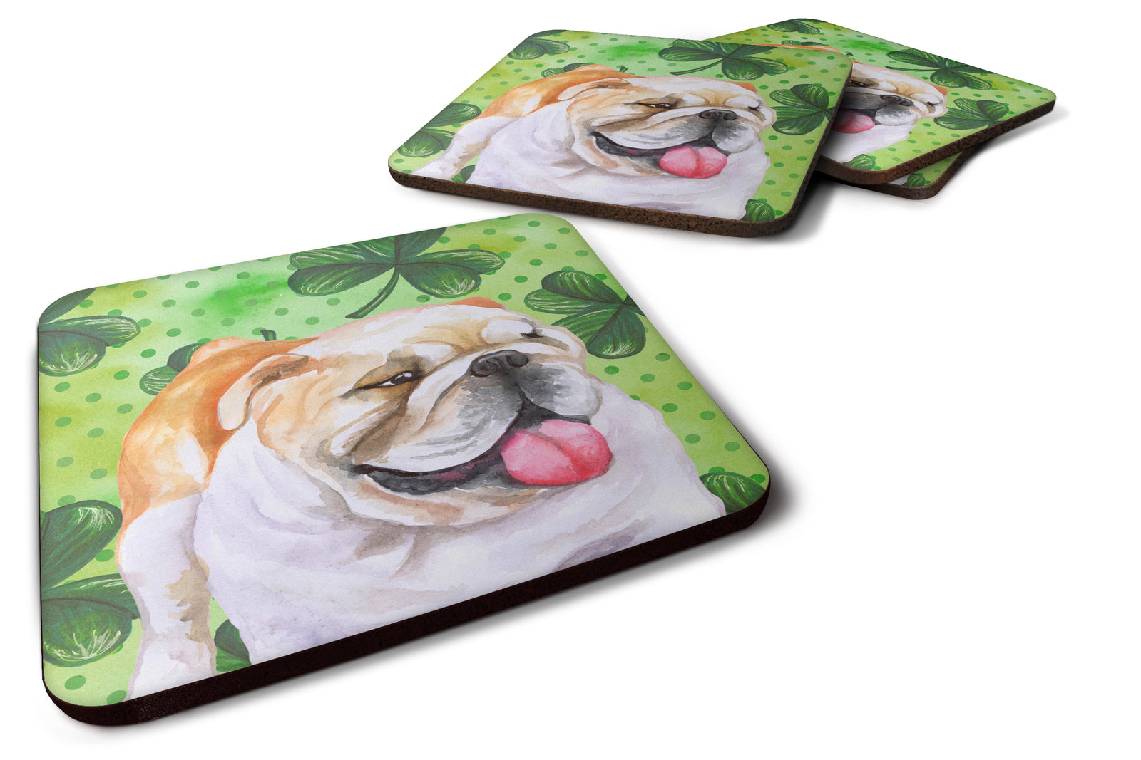 English Bulldog St Patrick's Foam Coaster Set of 4 BB9813FC - the-store.com