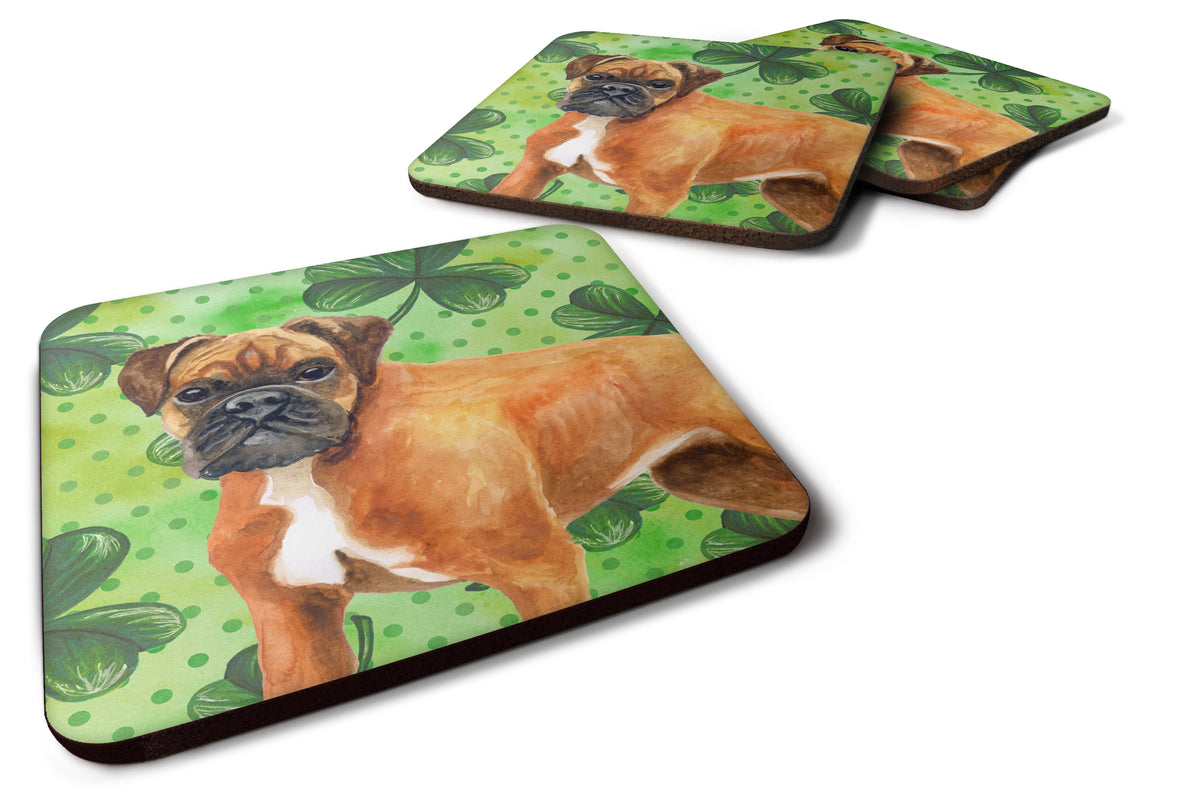 German Boxer St Patrick&#39;s Foam Coaster Set of 4 BB9814FC - the-store.com