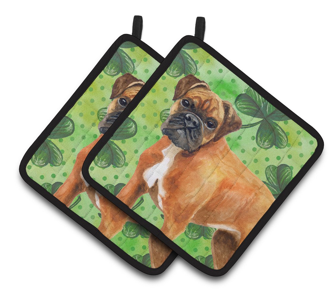 German Boxer St Patrick&#39;s Pair of Pot Holders BB9814PTHD by Caroline&#39;s Treasures