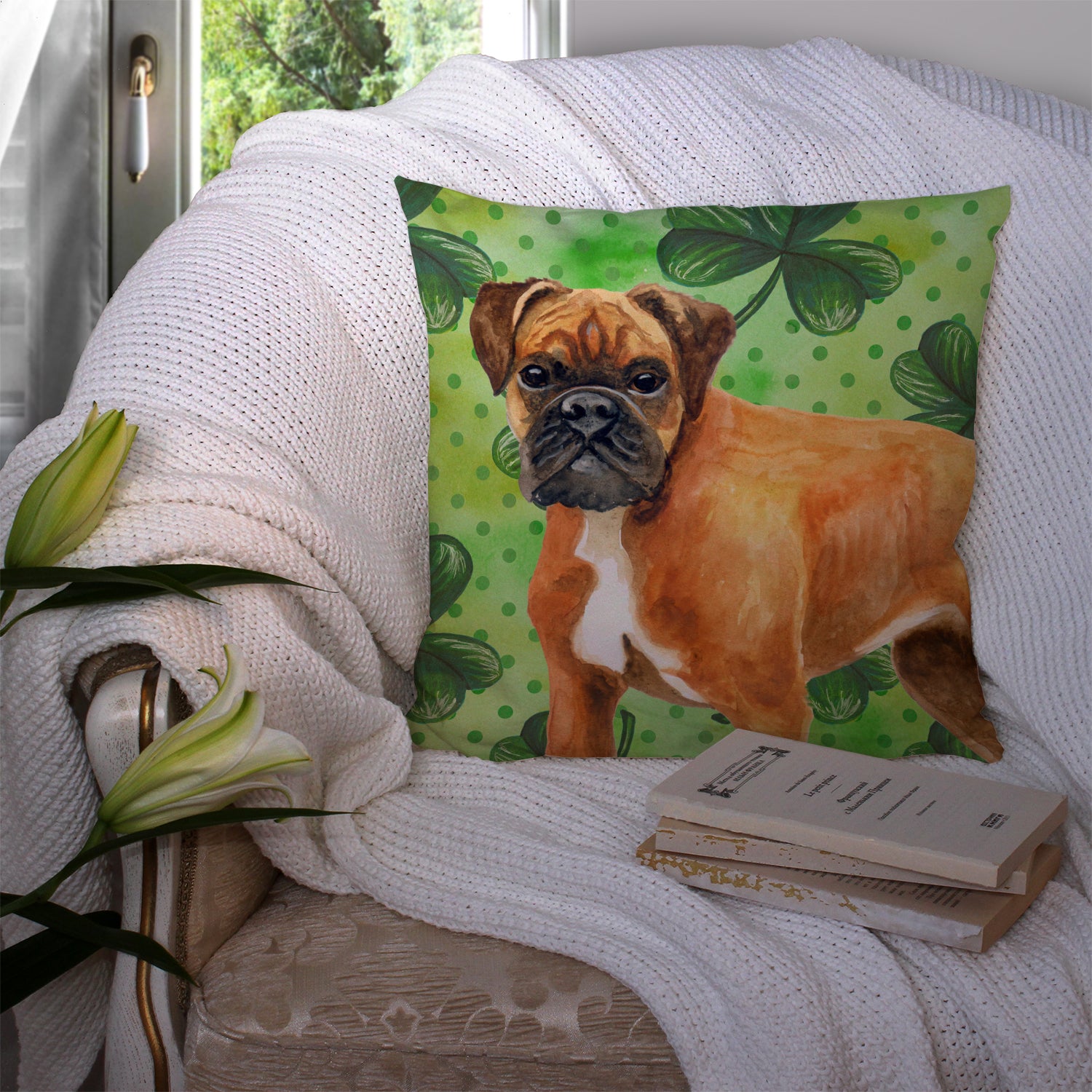 German Boxer St Patrick's Fabric Decorative Pillow BB9814PW1414 - the-store.com