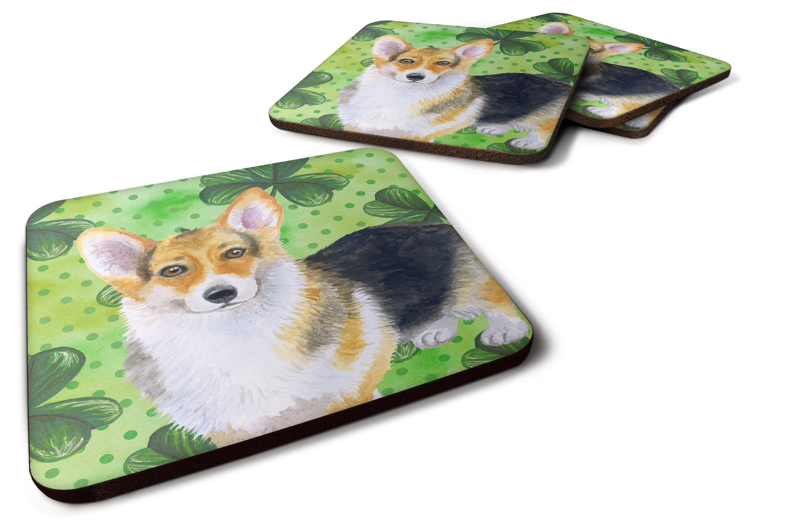 Pembroke Corgi St Patrick's Foam Coaster Set of 4 BB9816FC - the-store.com