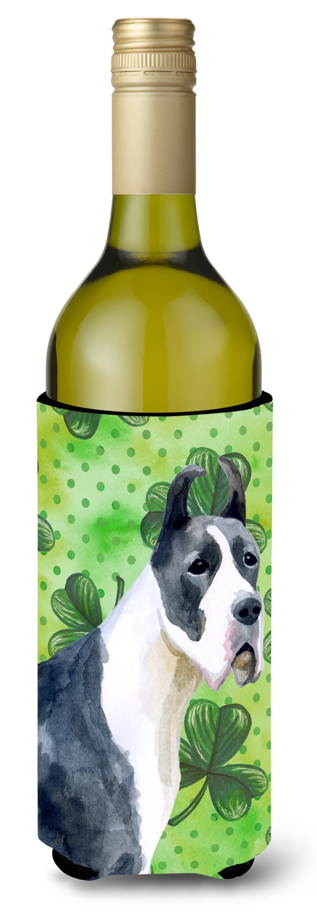 Harlequin Great Dane St Patrick's Wine Bottle Beverge Insulator Hugger BB9817LITERK by Caroline's Treasures