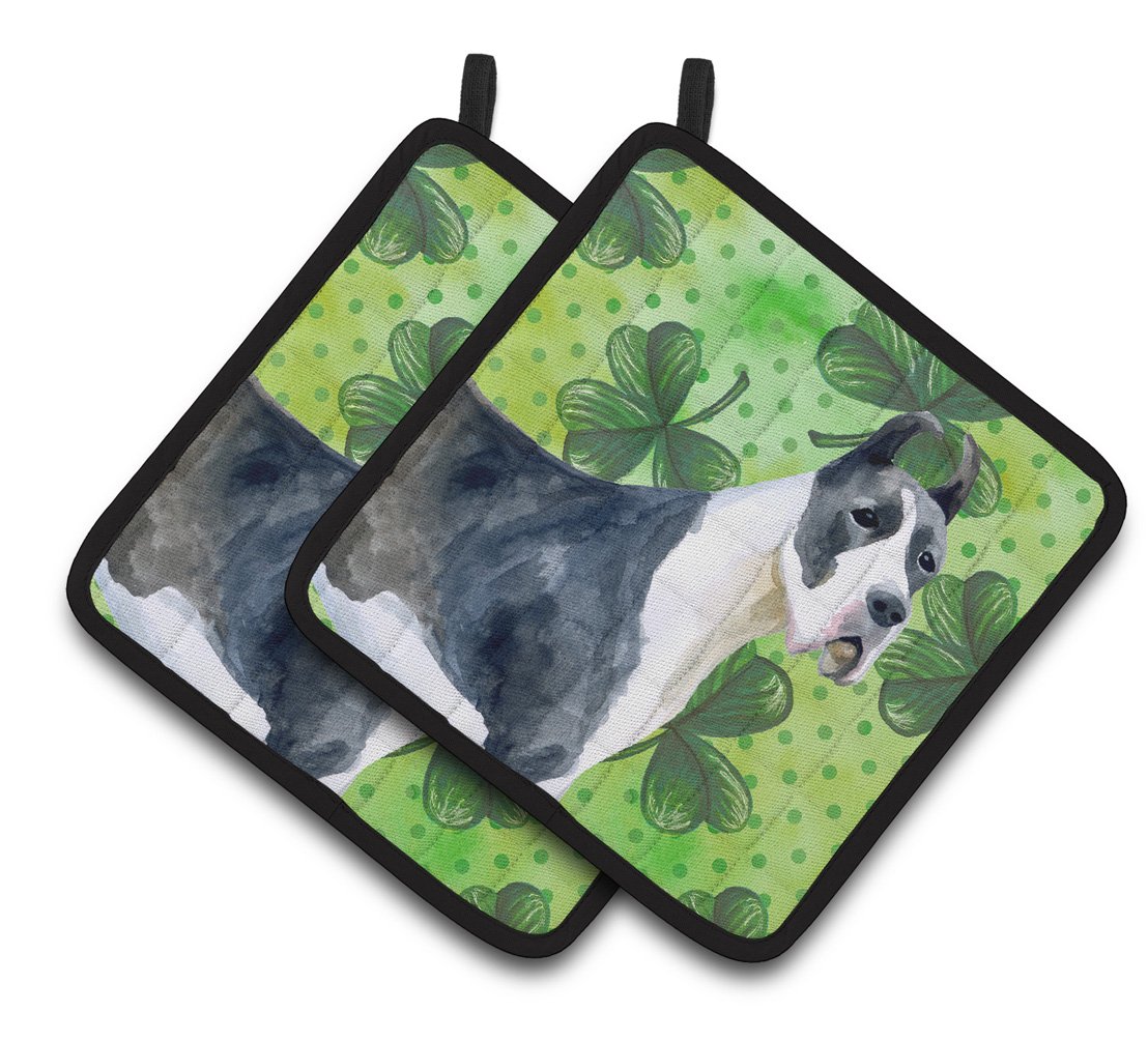 Harlequin Great Dane St Patrick's Pair of Pot Holders BB9817PTHD by Caroline's Treasures