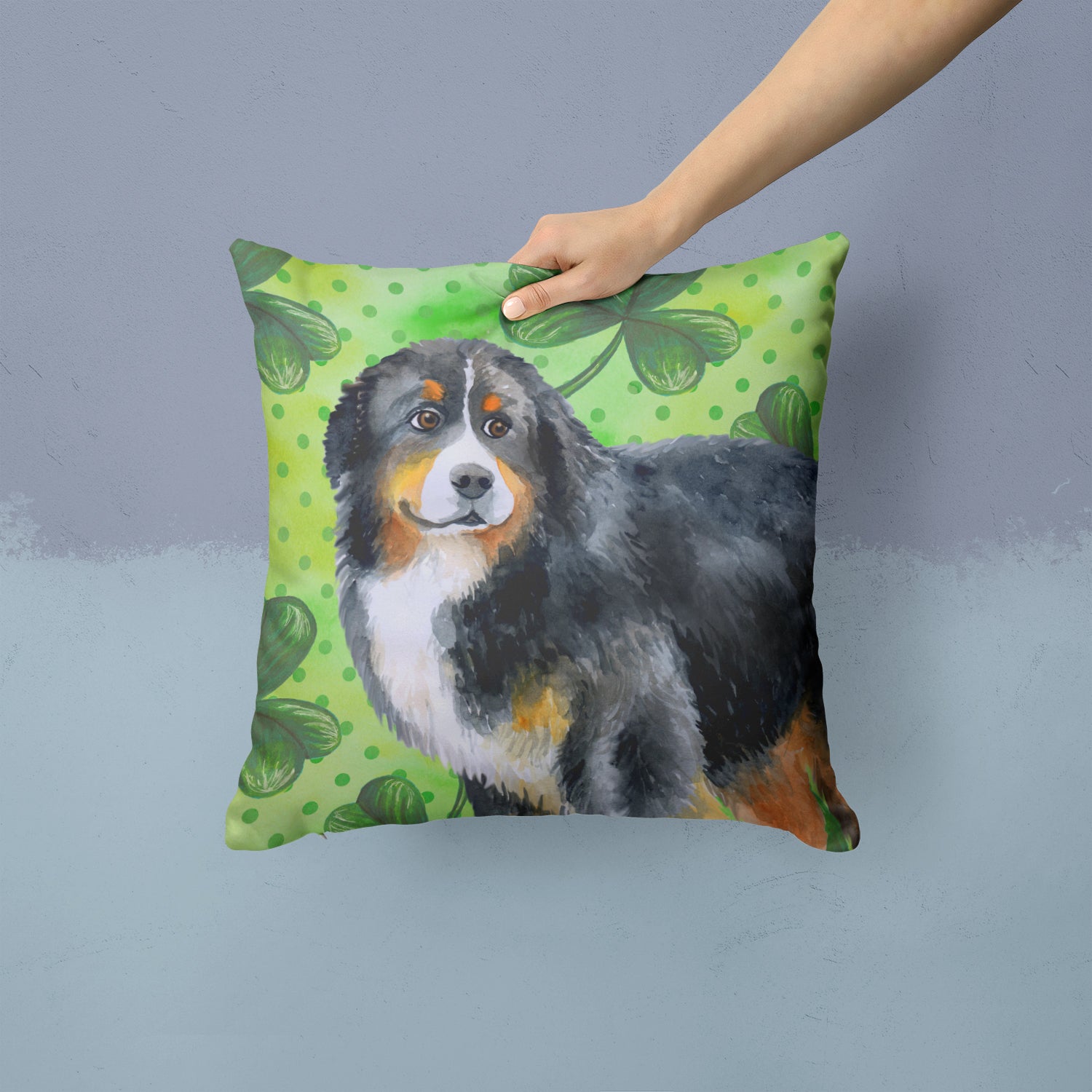 Bernese Mountain Dog St Patrick's Fabric Decorative Pillow BB9819PW1414 - the-store.com