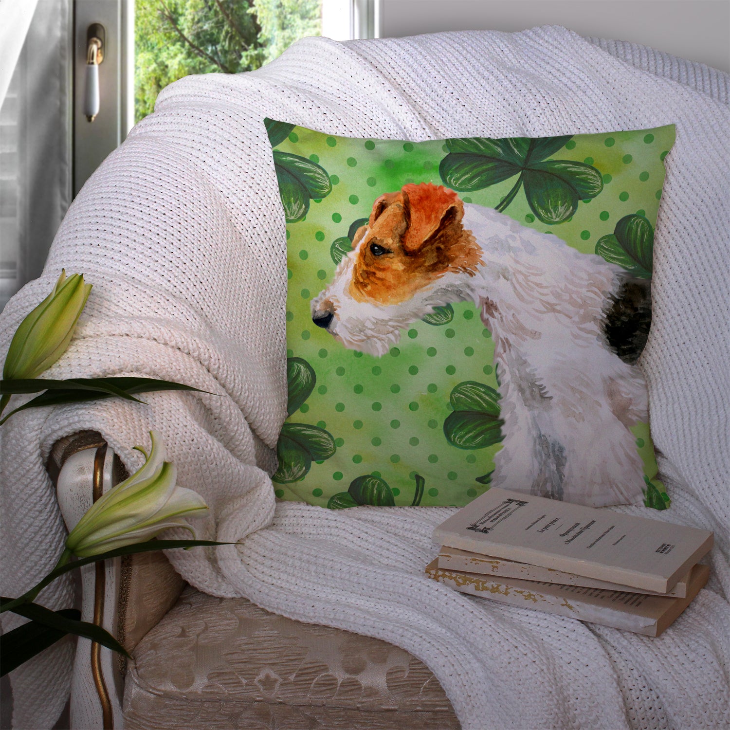 Fox Terrier St Patrick's Fabric Decorative Pillow BB9824PW1414 - the-store.com