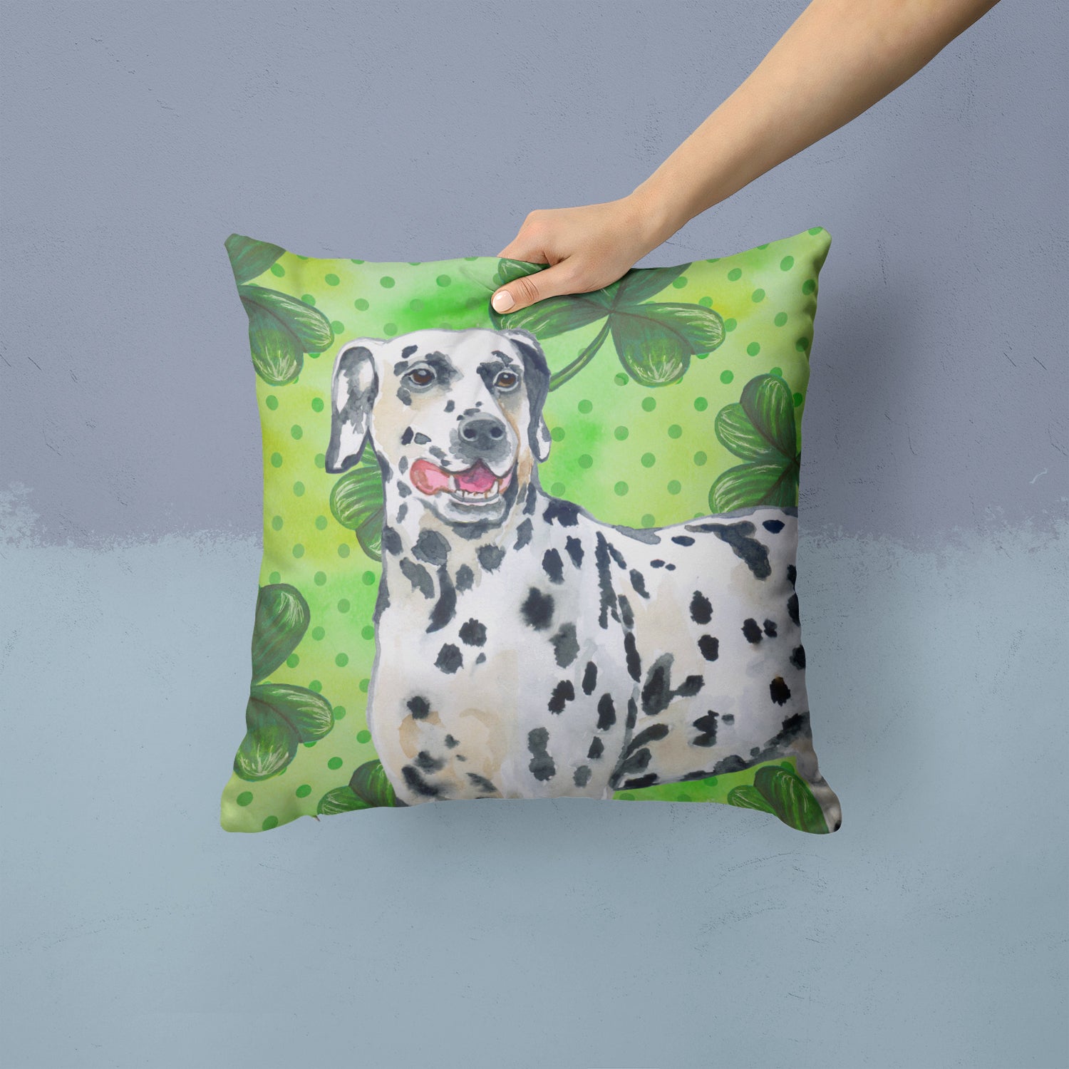 Dalmatian St Patrick's Fabric Decorative Pillow BB9827PW1414 - the-store.com