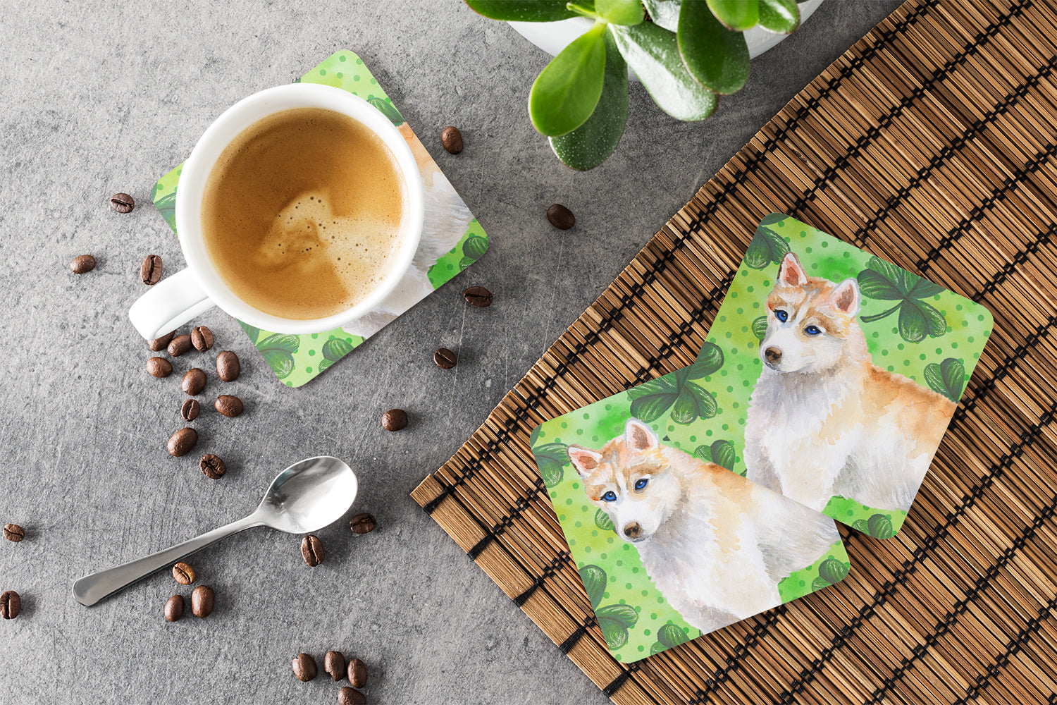 Siberian Husky St Patrick's Foam Coaster Set of 4 BB9829FC - the-store.com