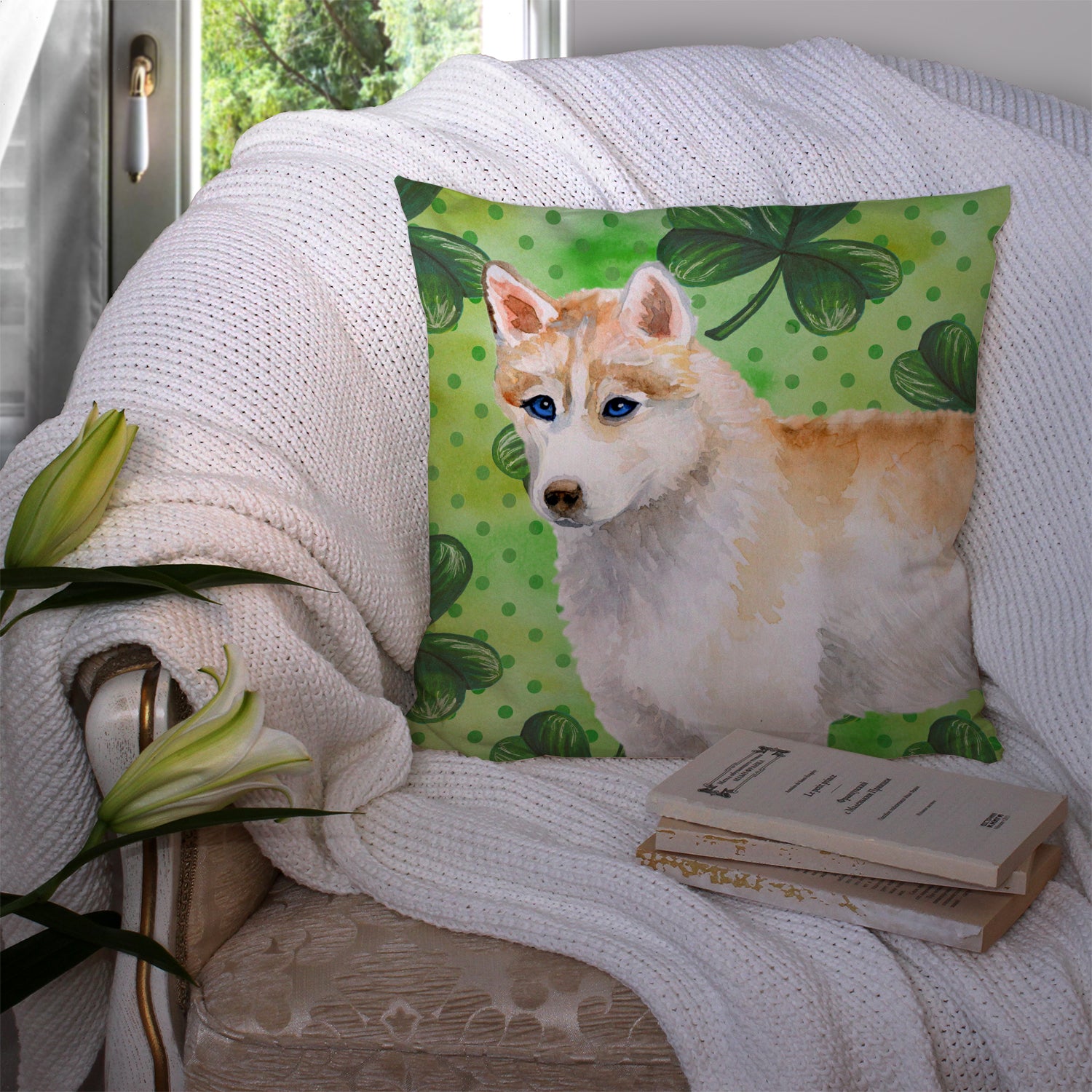 Siberian Husky St Patrick's Fabric Decorative Pillow BB9829PW1414 - the-store.com