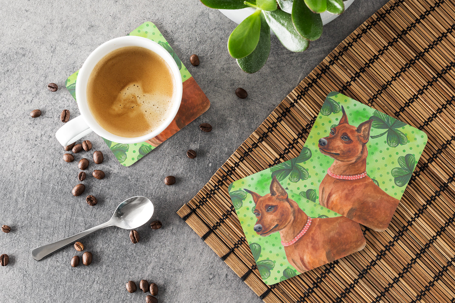 Miniature Pinscher St Patrick's Foam Coaster Set of 4 BB9830FC - the-store.com