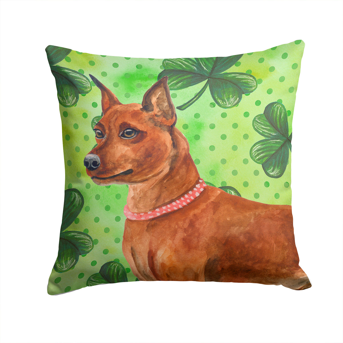 Miniature Pinscher St Patrick&#39;s Fabric Decorative Pillow BB9830PW1414 - the-store.com