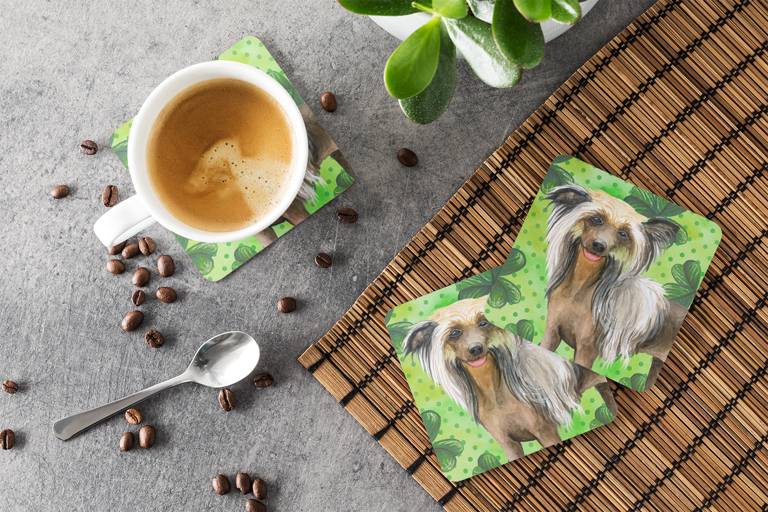 Chinese Crested St Patrick's Foam Coaster Set of 4 BB9833FC - the-store.com