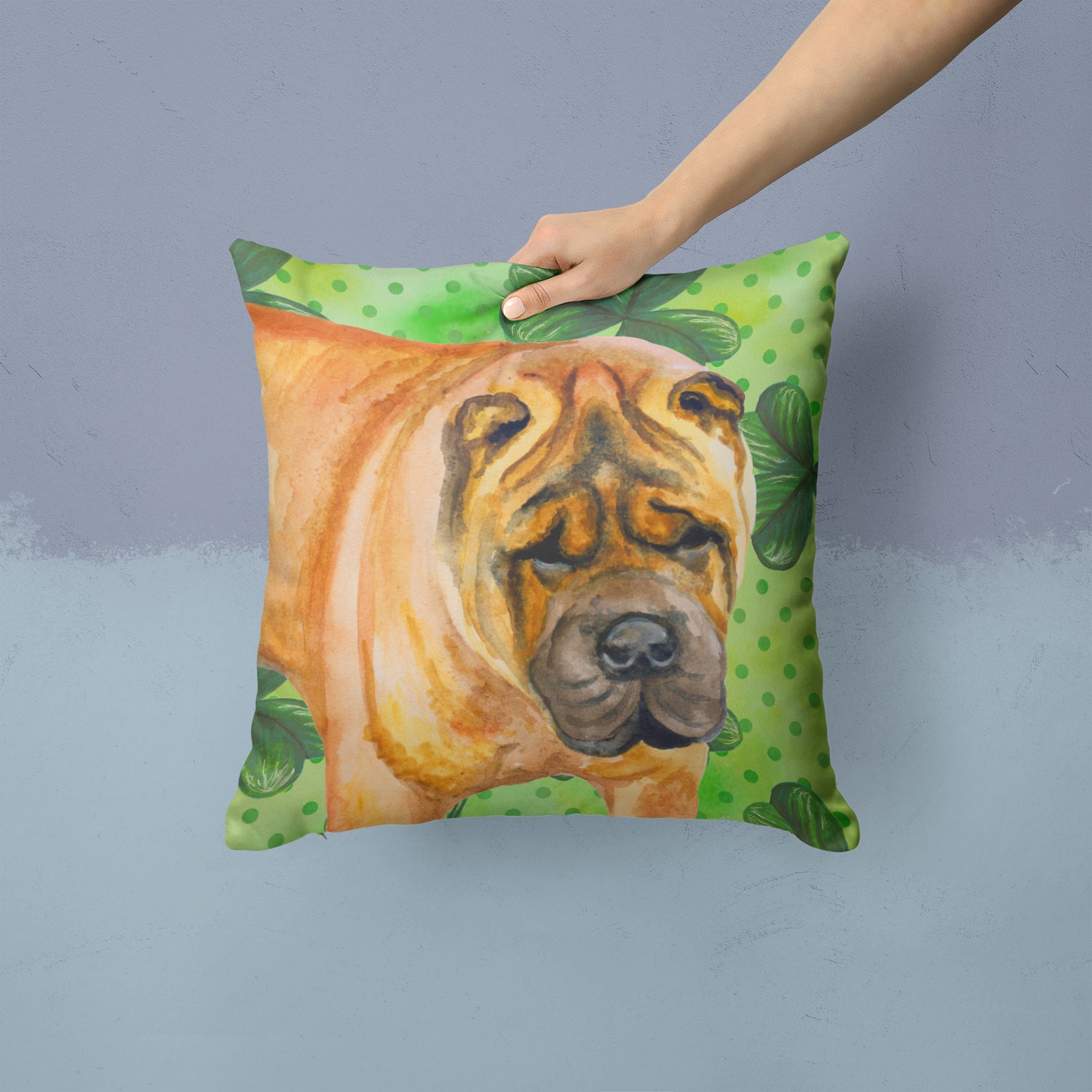 Shar Pei St Patrick's Fabric Decorative Pillow BB9835PW1414 - the-store.com