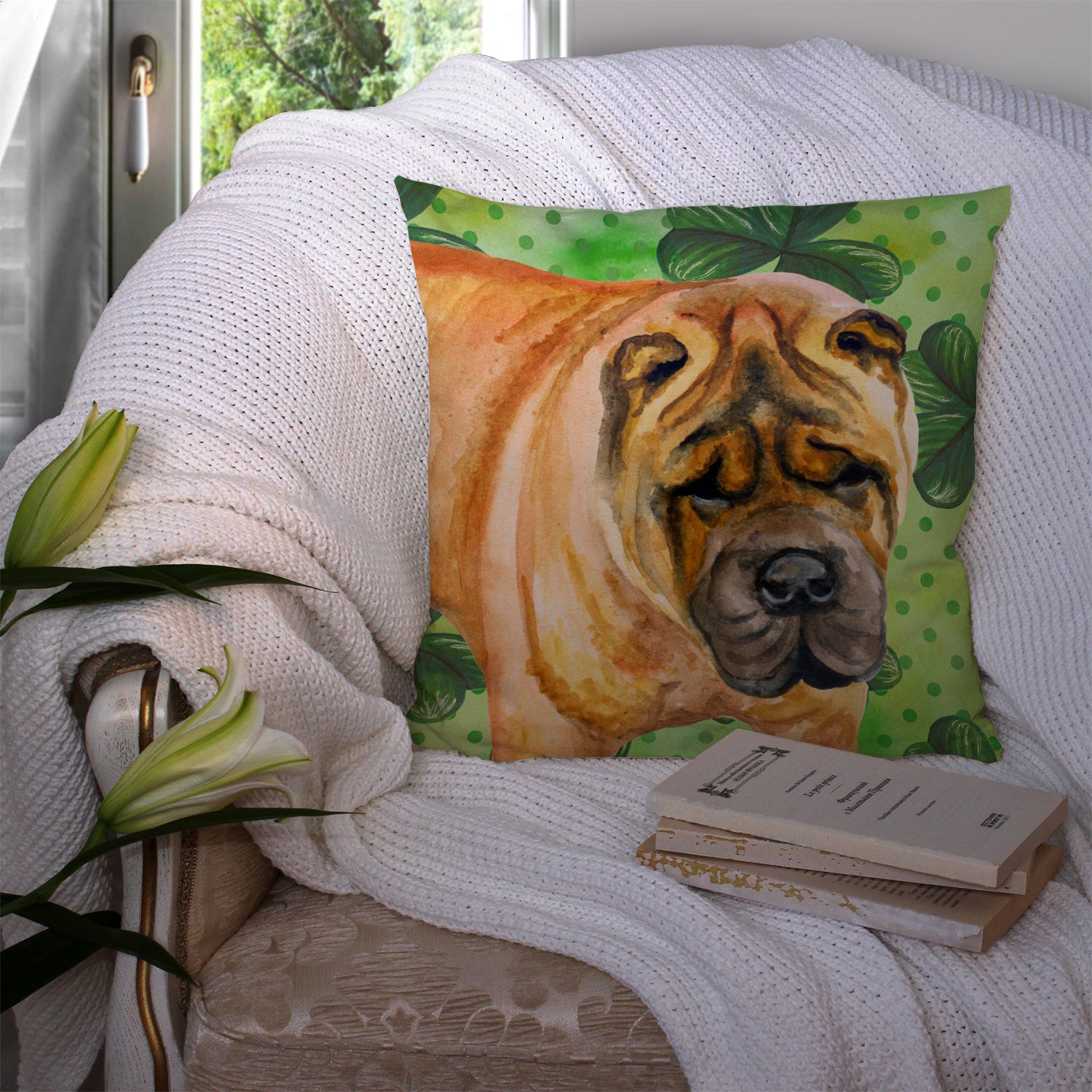 Shar Pei St Patrick's Fabric Decorative Pillow BB9835PW1414 - the-store.com