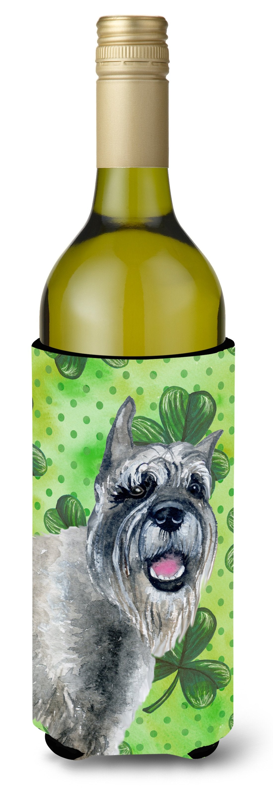 Schnauzer St Patrick&#39;s Wine Bottle Beverge Insulator Hugger BB9836LITERK by Caroline&#39;s Treasures