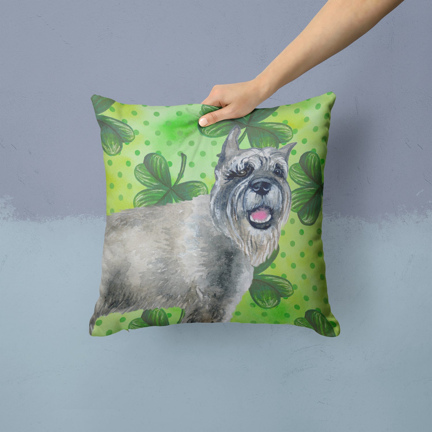 Schnauzer St Patrick's Fabric Decorative Pillow BB9836PW1414 - the-store.com