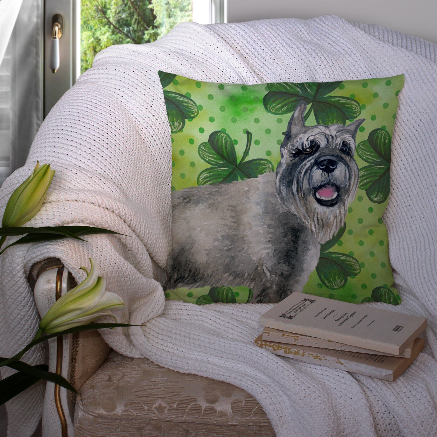 Schnauzer St Patrick's Fabric Decorative Pillow BB9836PW1414 - the-store.com