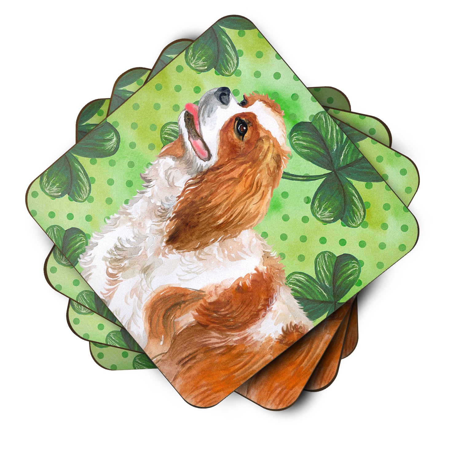 Set of 4 Cavalier Spaniel St Patrick's Foam Coasters Set of 4 - the-store.com