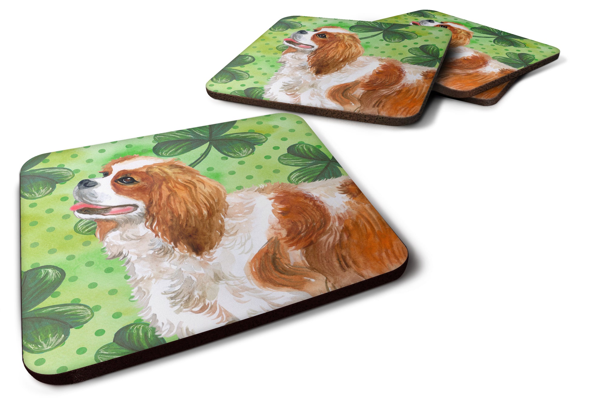 Set of 4 Cavalier Spaniel St Patrick's Foam Coasters Set of 4 - the-store.com