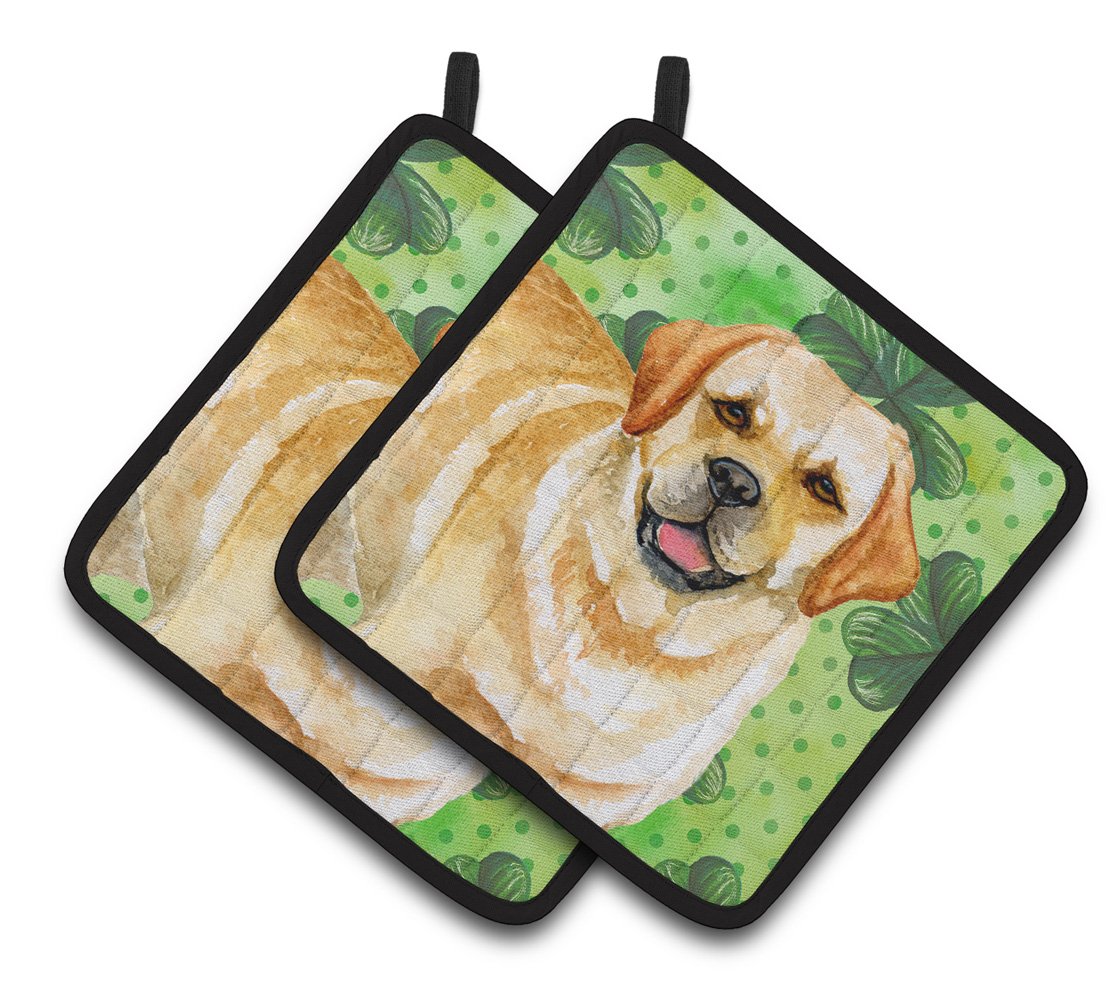 Golden Retriever St Patrick&#39;s Pair of Pot Holders BB9838PTHD by Caroline&#39;s Treasures