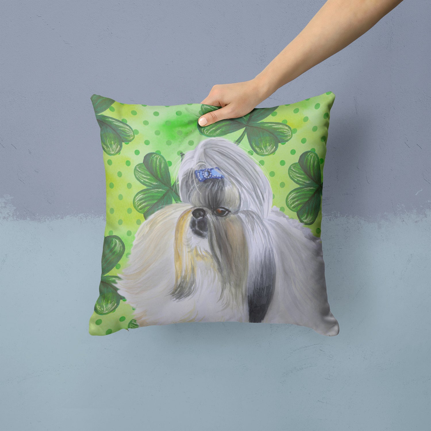 Shih Tzu St Patrick's Fabric Decorative Pillow BB9840PW1414 - the-store.com