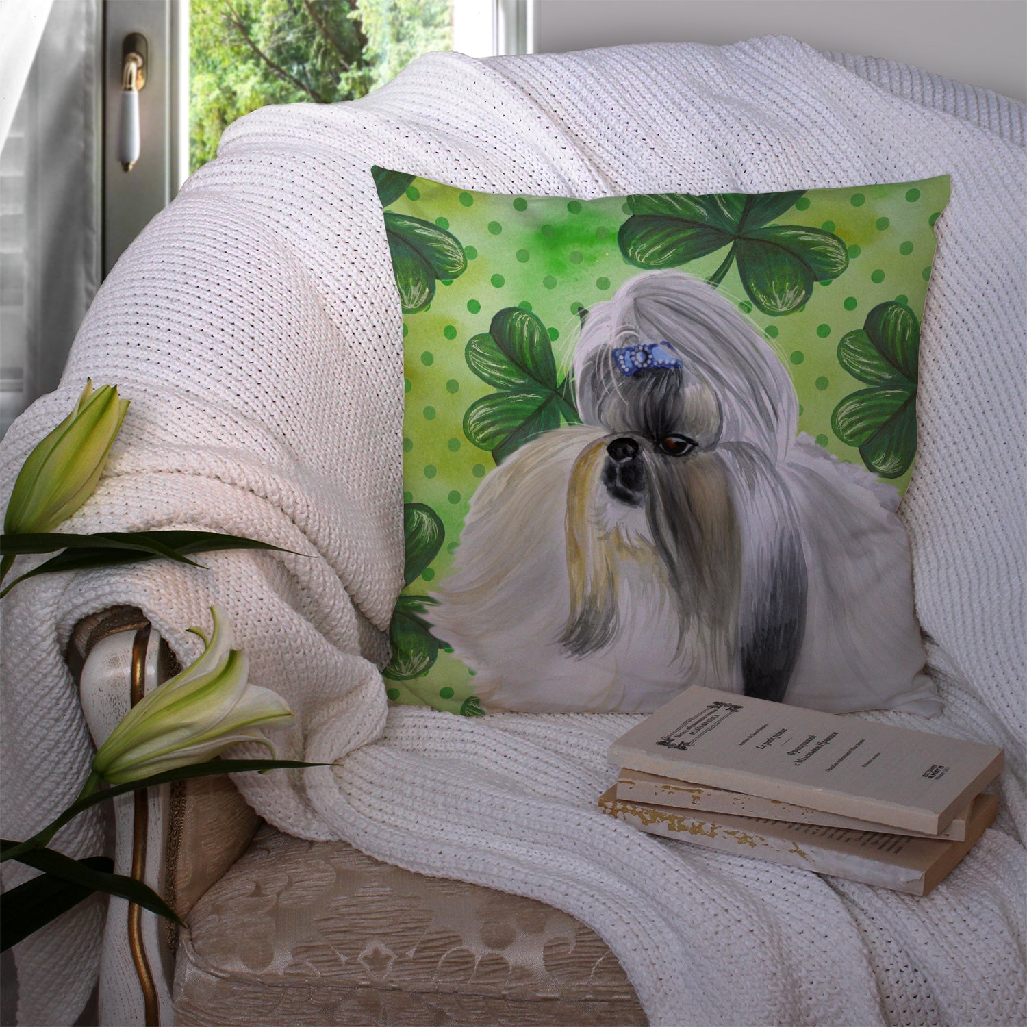 Shih Tzu St Patrick's Fabric Decorative Pillow BB9840PW1414 - the-store.com