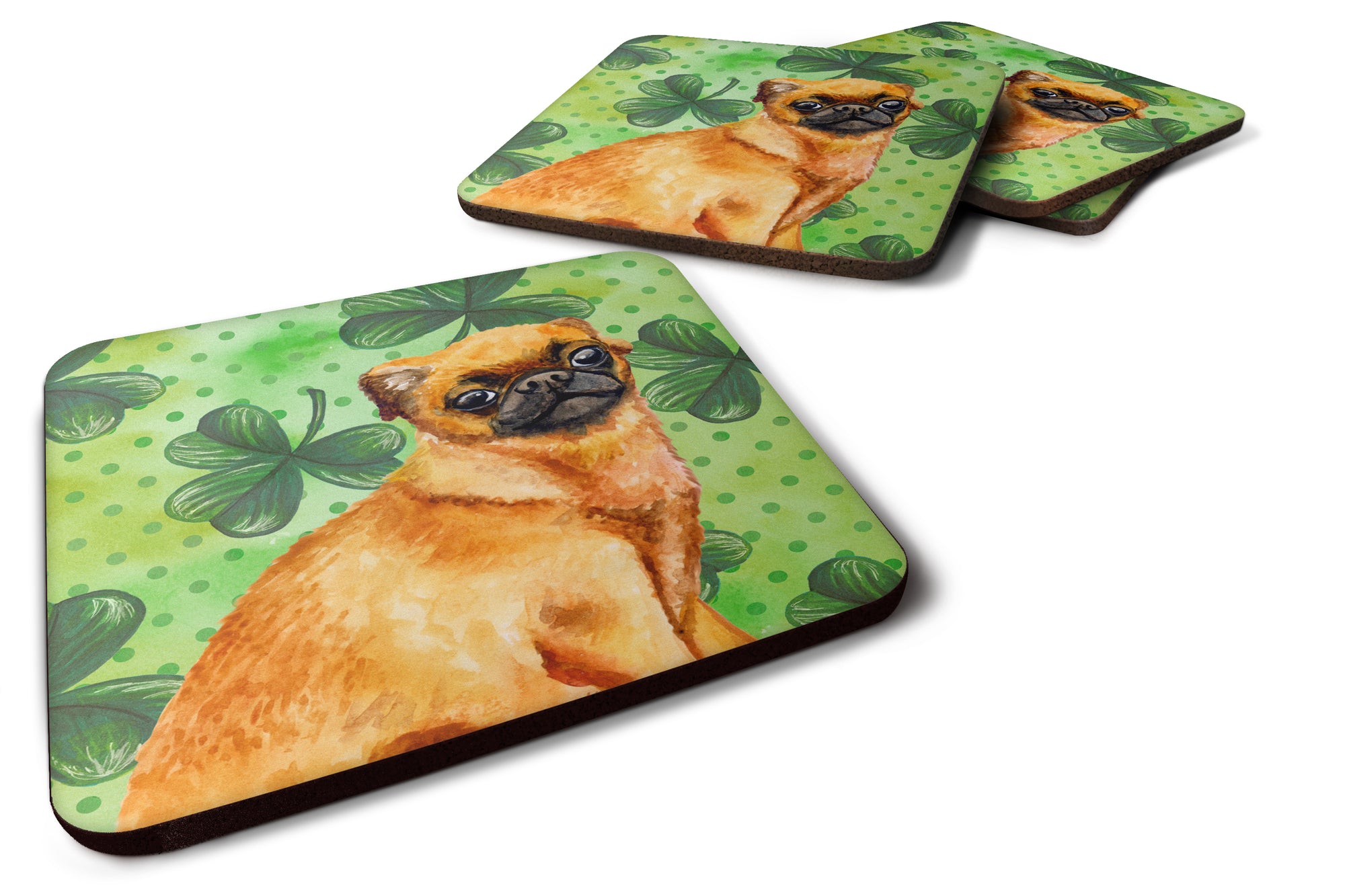 Small Brabant Griffon St Patrick's Foam Coaster Set of 4 BB9841FC - the-store.com