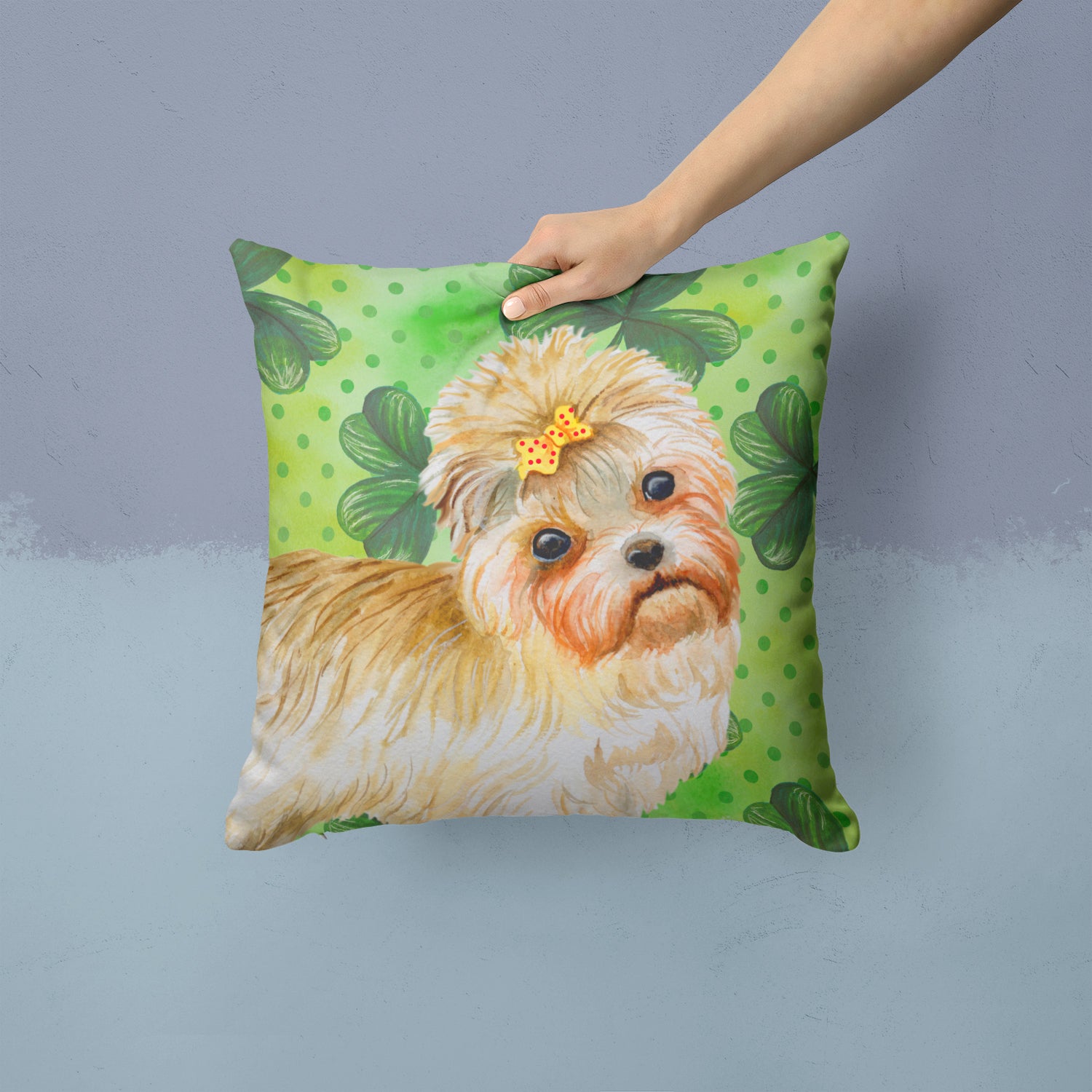 Morkie St Patrick's Fabric Decorative Pillow BB9842PW1414 - the-store.com